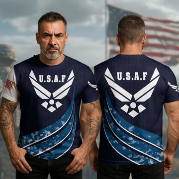 U.S.A.F Proud Wingmen of Freedom Defending the Skies with Strength Precision and Honor All-over Print T-Shirt
