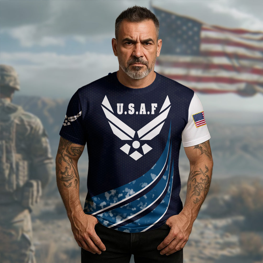 U.S.A.F Proud Wingmen of Freedom Defending the Skies with Strength Precision and Honor All-over Print T-Shirt