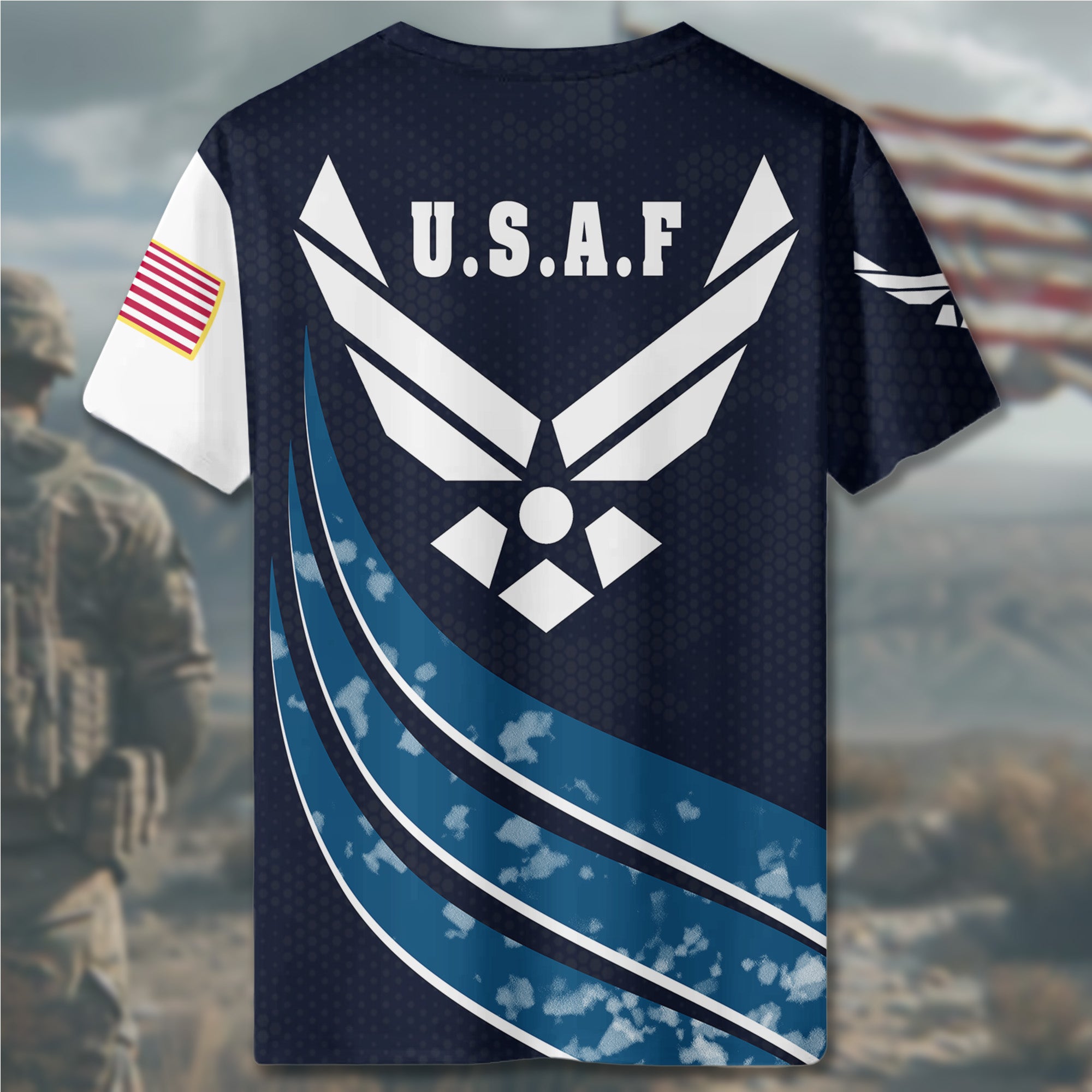U.S.A.F Proud Wingmen of Freedom Defending the Skies with Strength Precision and Honor All-over Print T-Shirt