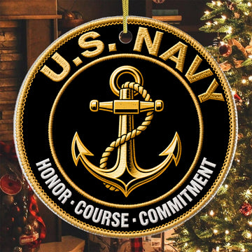 U.S. Navy Honor Courage Commitment Core Values of a Proud Veteran and Defender at Sea Ornament