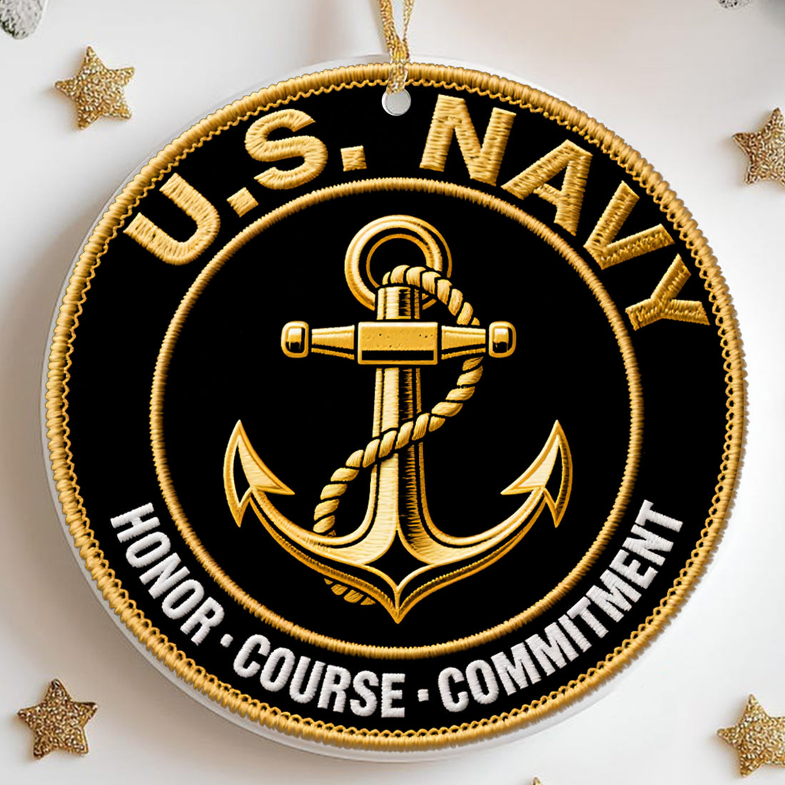 U.S. Navy Honor Courage Commitment Core Values of a Proud Veteran and Defender at Sea Ornament