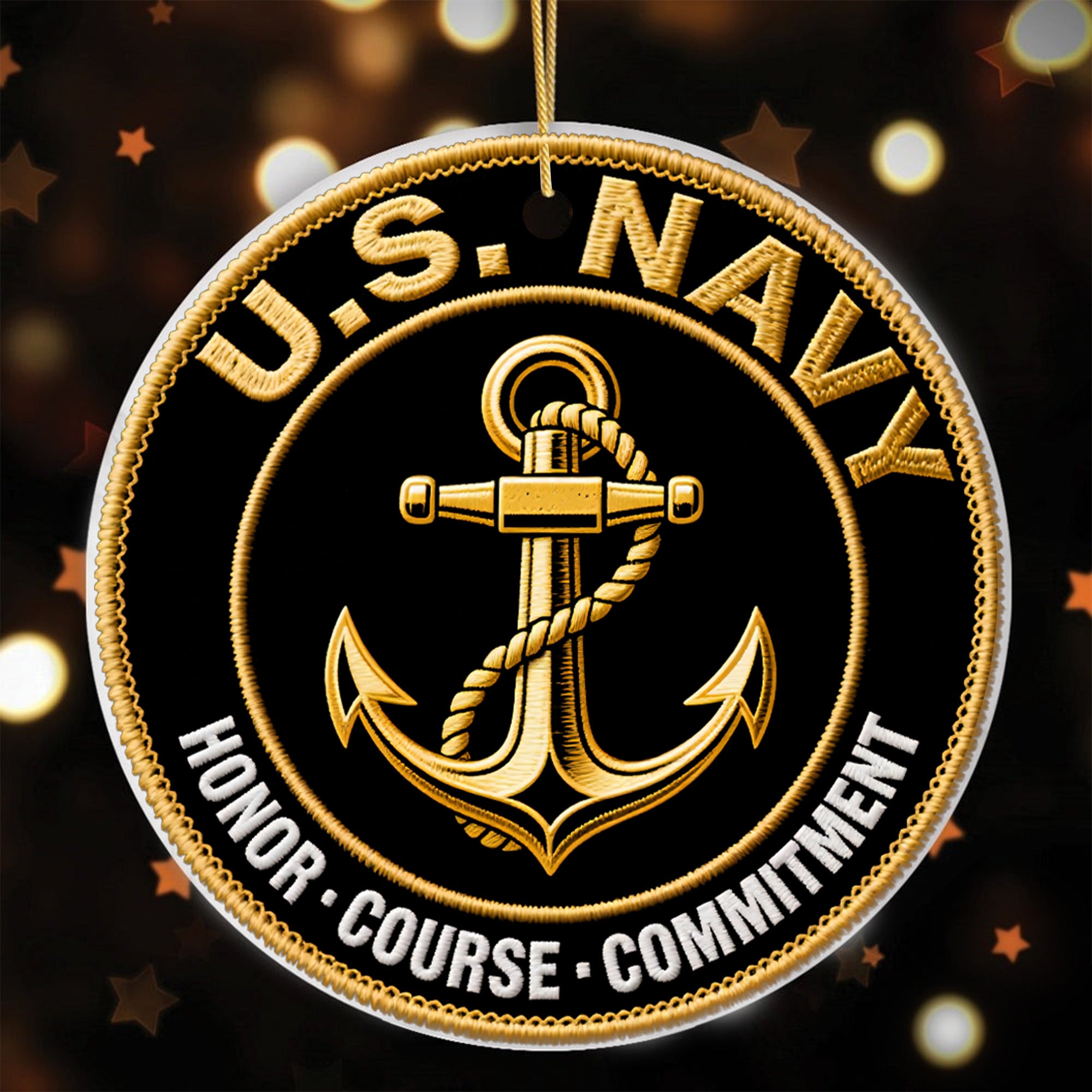 U.S. Navy Honor Courage Commitment Core Values of a Proud Veteran and Defender at Sea Ornament
