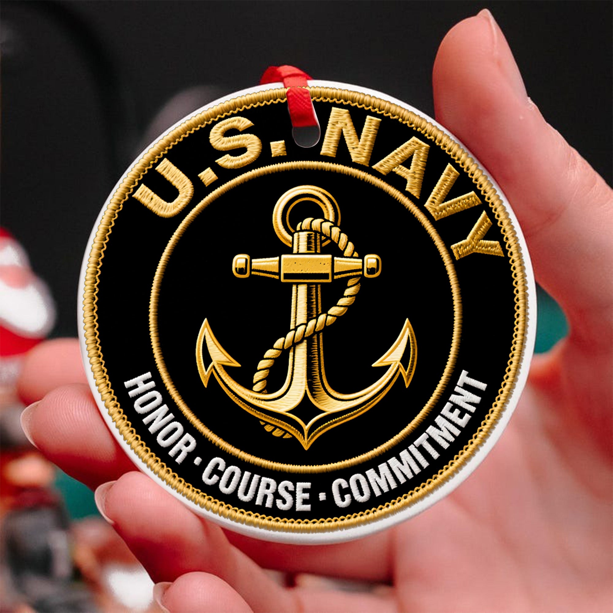 U.S. Navy Honor Courage Commitment Core Values of a Proud Veteran and Defender at Sea Ornament