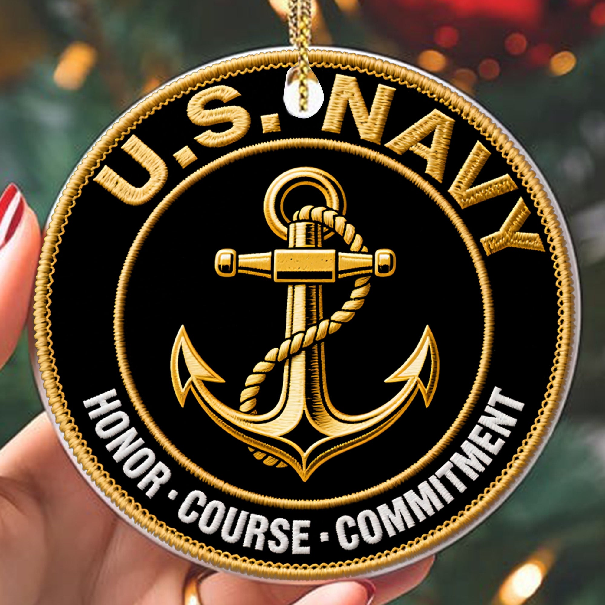 U.S. Navy Honor Courage Commitment Core Values of a Proud Veteran and Defender at Sea Ornament