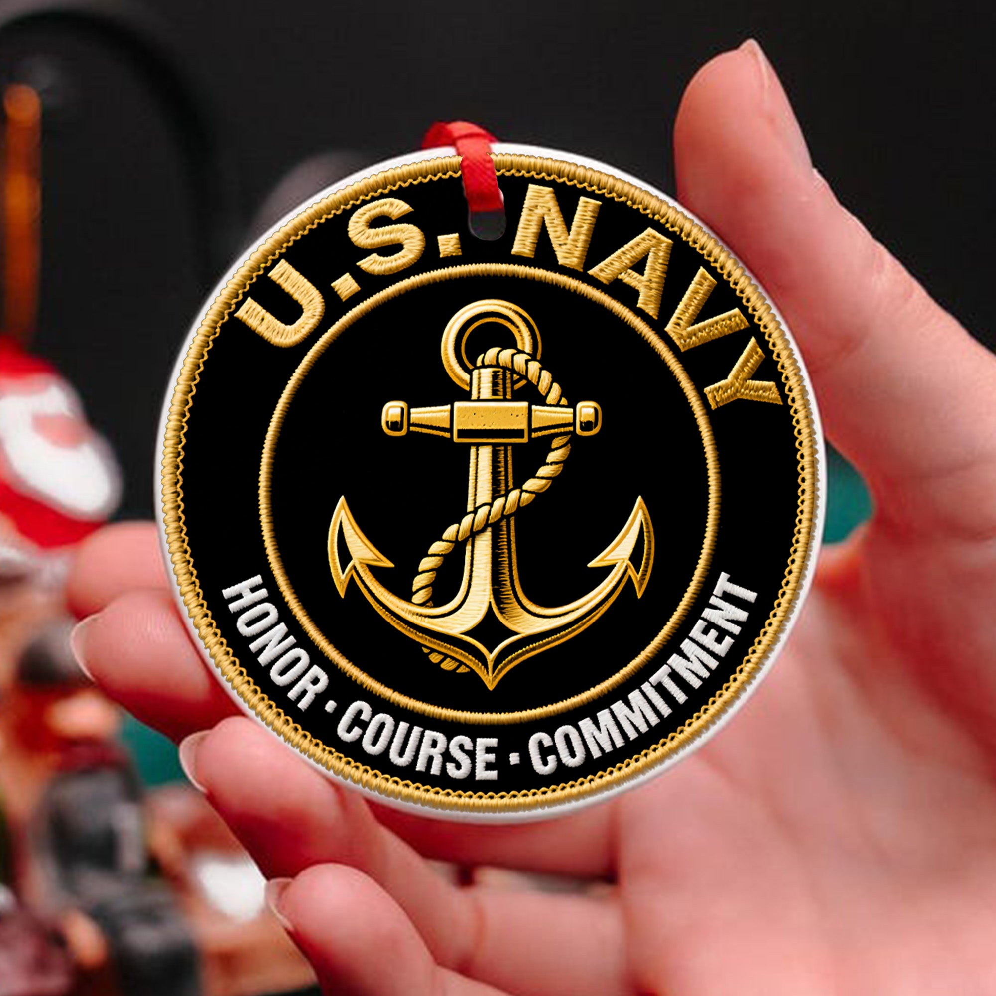 U.S. Navy Honor Courage Commitment Core Values of a Proud Veteran and Defender at Sea Ornament