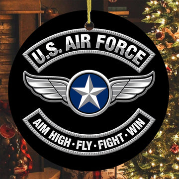 U.S. Air Force Aim High Fly Fight Win Proud Veteran Strength Precision and Commitment to Serve Ornament
