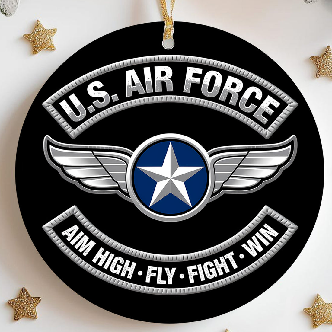 U.S. Air Force Aim High Fly Fight Win Proud Veteran Strength Precision and Commitment to Serve Ornament
