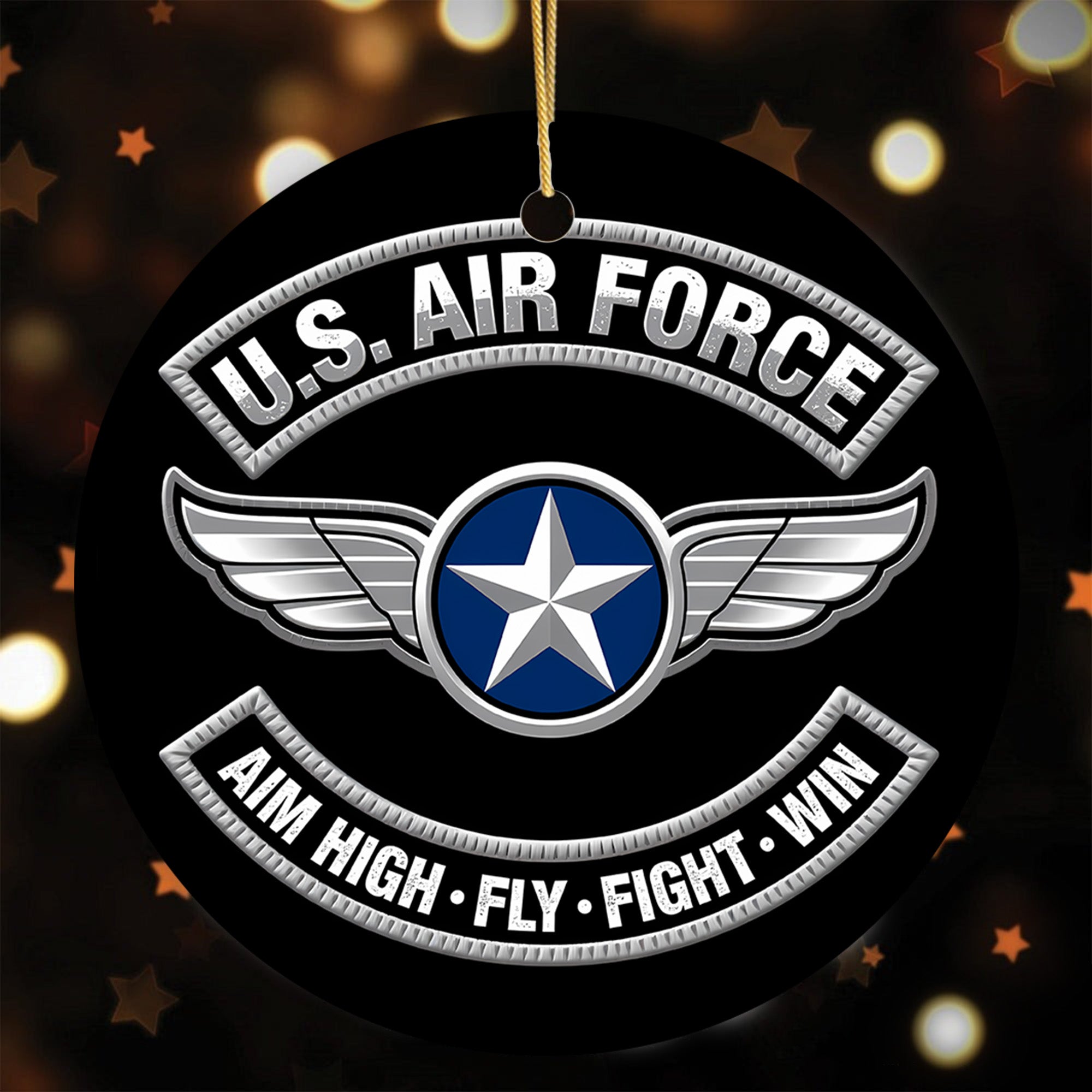 U.S. Air Force Aim High Fly Fight Win Proud Veteran Strength Precision and Commitment to Serve Ornament