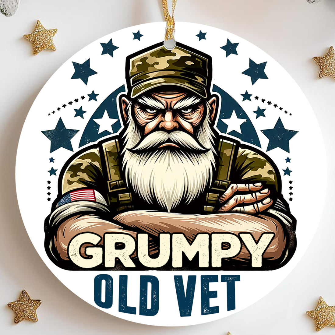Grumpy Old Vet Military Veteran Patriotic American Flag Bald Eagle Freedom Proud Veteran Ornament