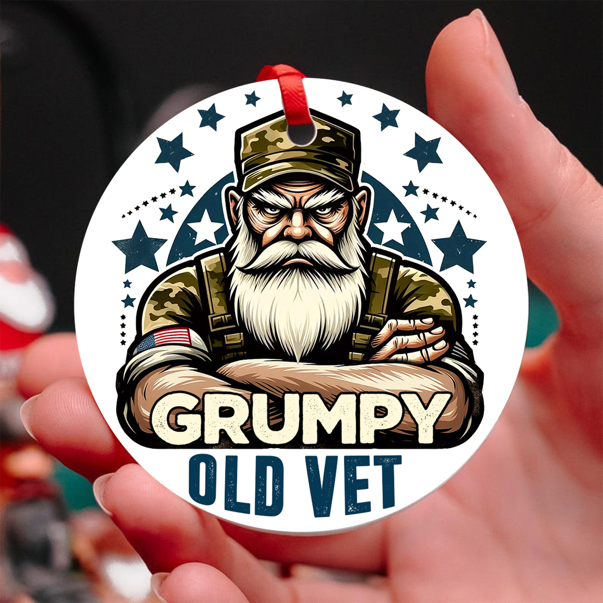 Grumpy Old Vet Military Veteran Patriotic American Flag Bald Eagle Freedom Proud Veteran Ornament