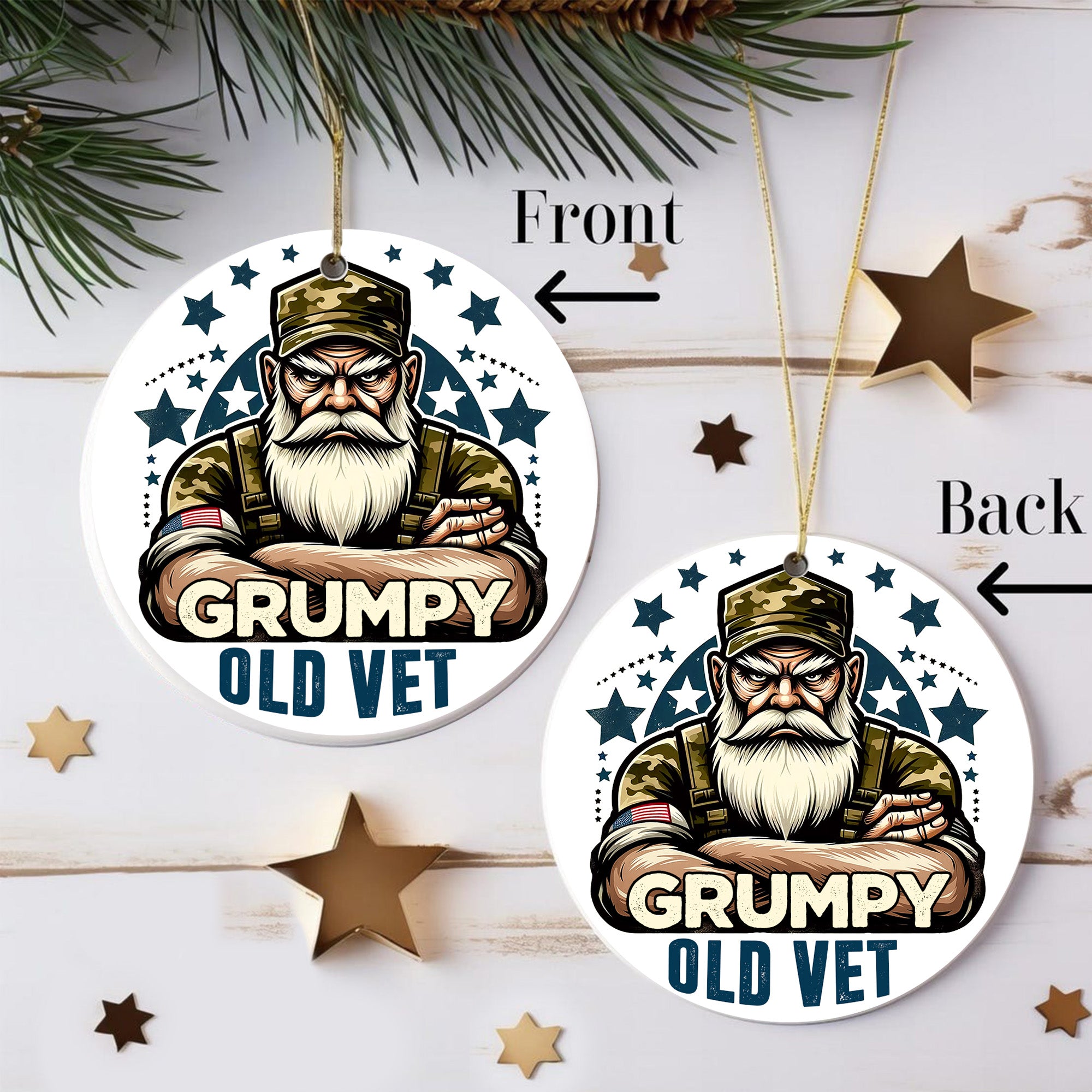 Grumpy Old Vet Military Veteran Patriotic American Flag Bald Eagle Freedom Proud Veteran Ornament