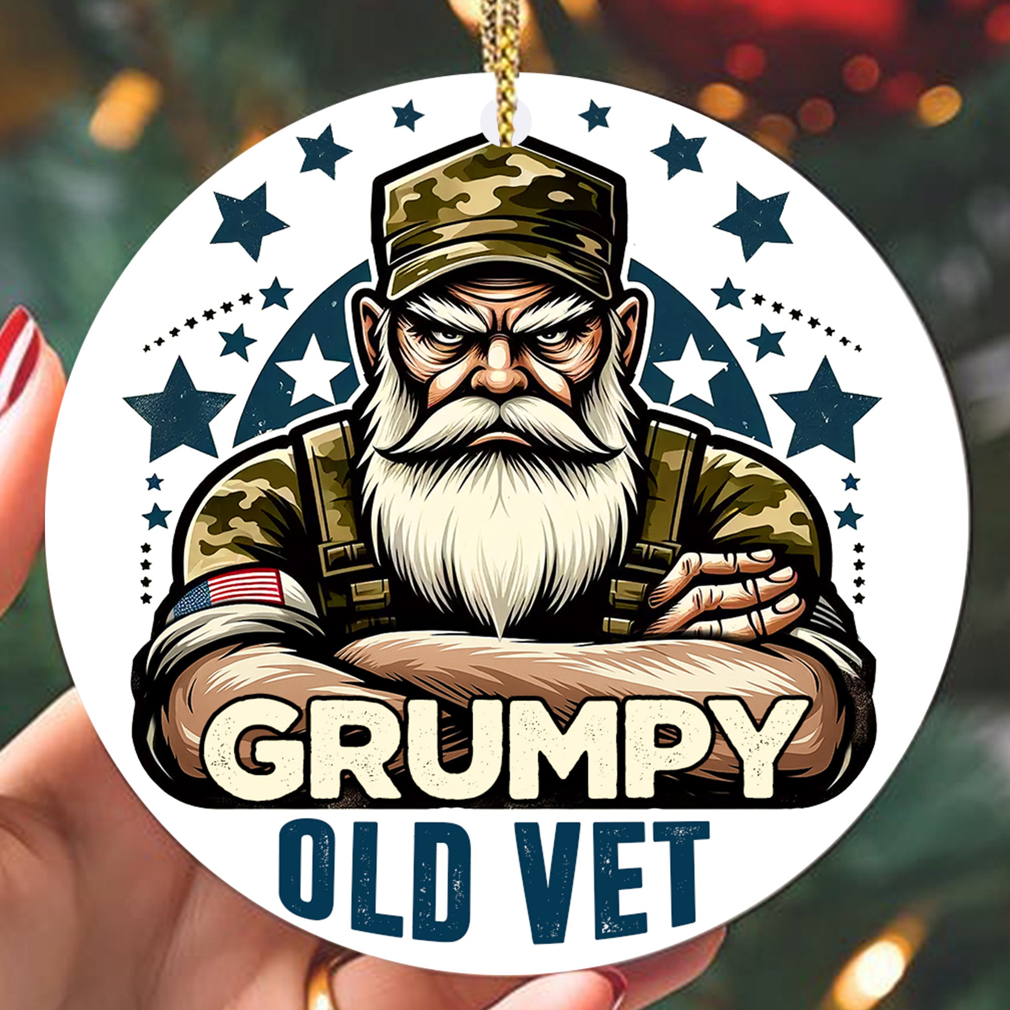 Grumpy Old Vet Military Veteran Patriotic American Flag Bald Eagle Freedom Proud Veteran Ornament