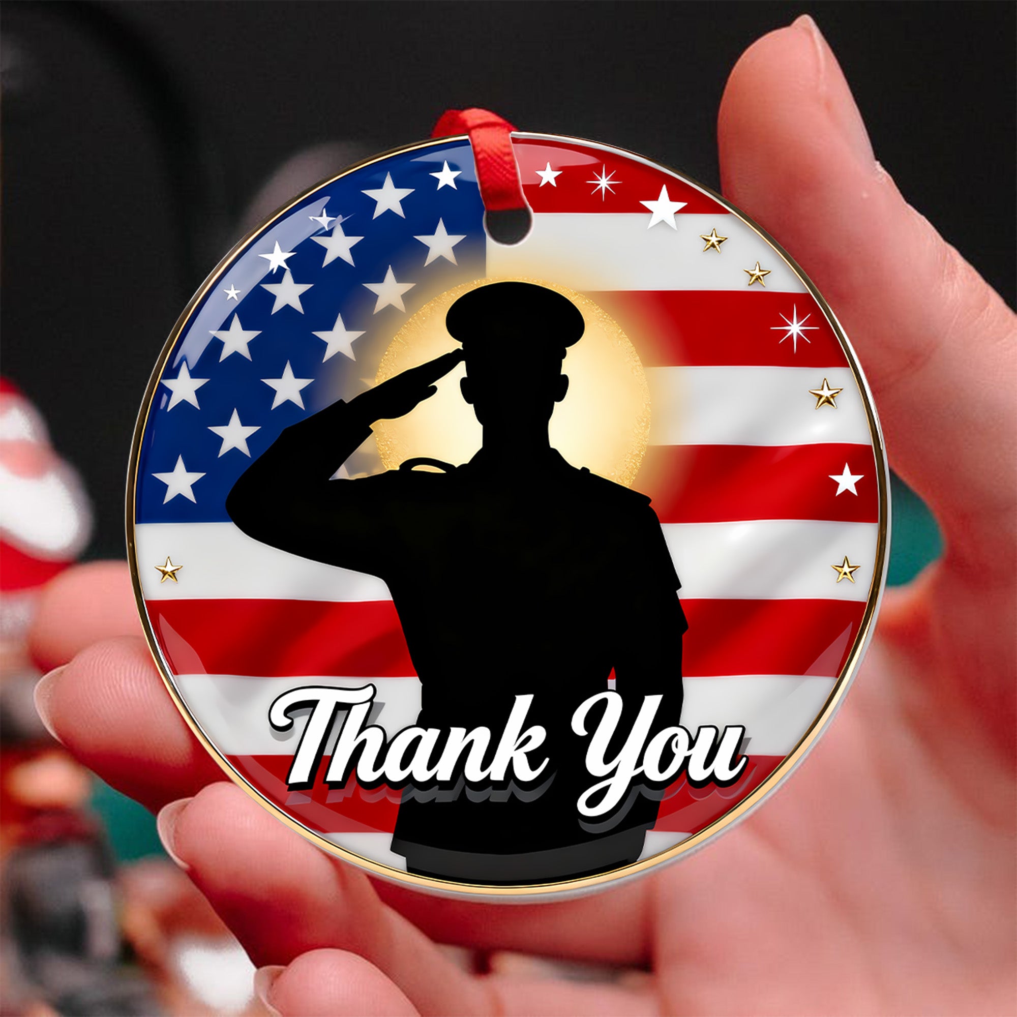 Thank You For Your Service Military Patriotic Veteran Appreciation American Flag Freedom Ornament