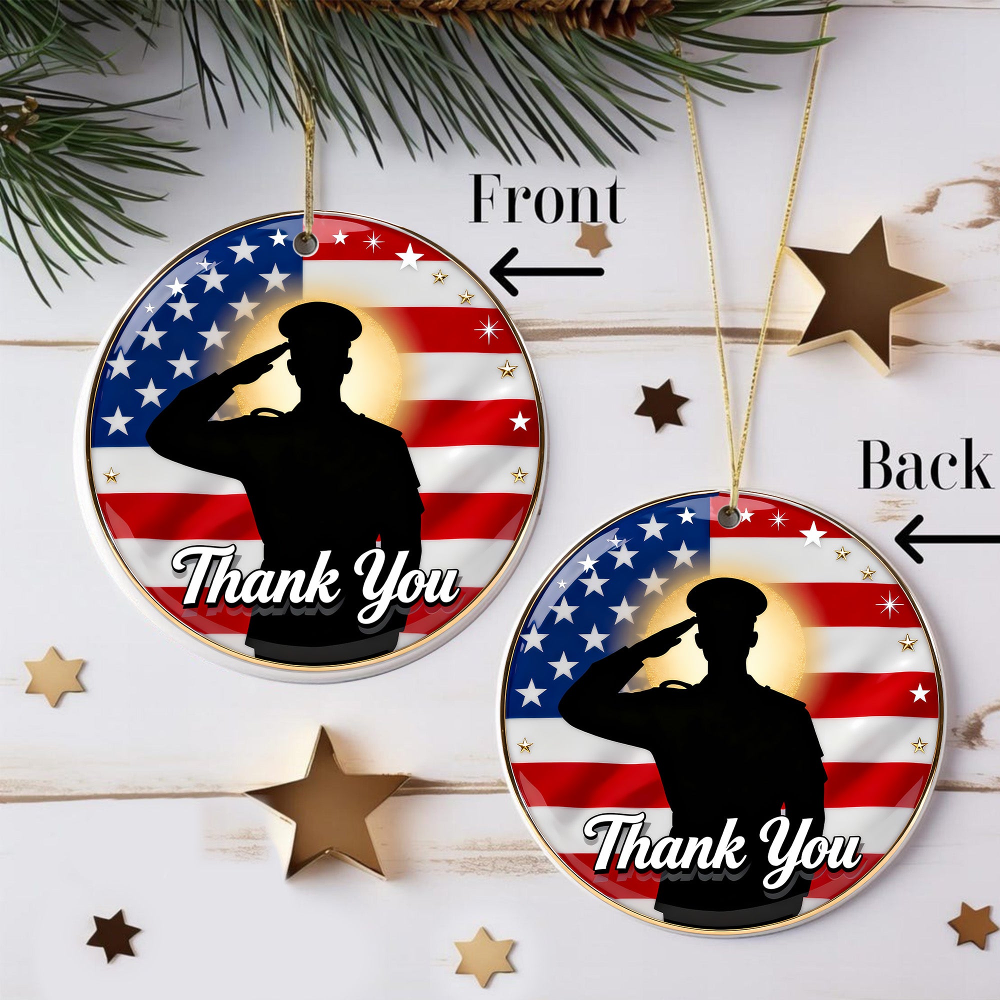 Thank You For Your Service Military Patriotic Veteran Appreciation American Flag Freedom Ornament