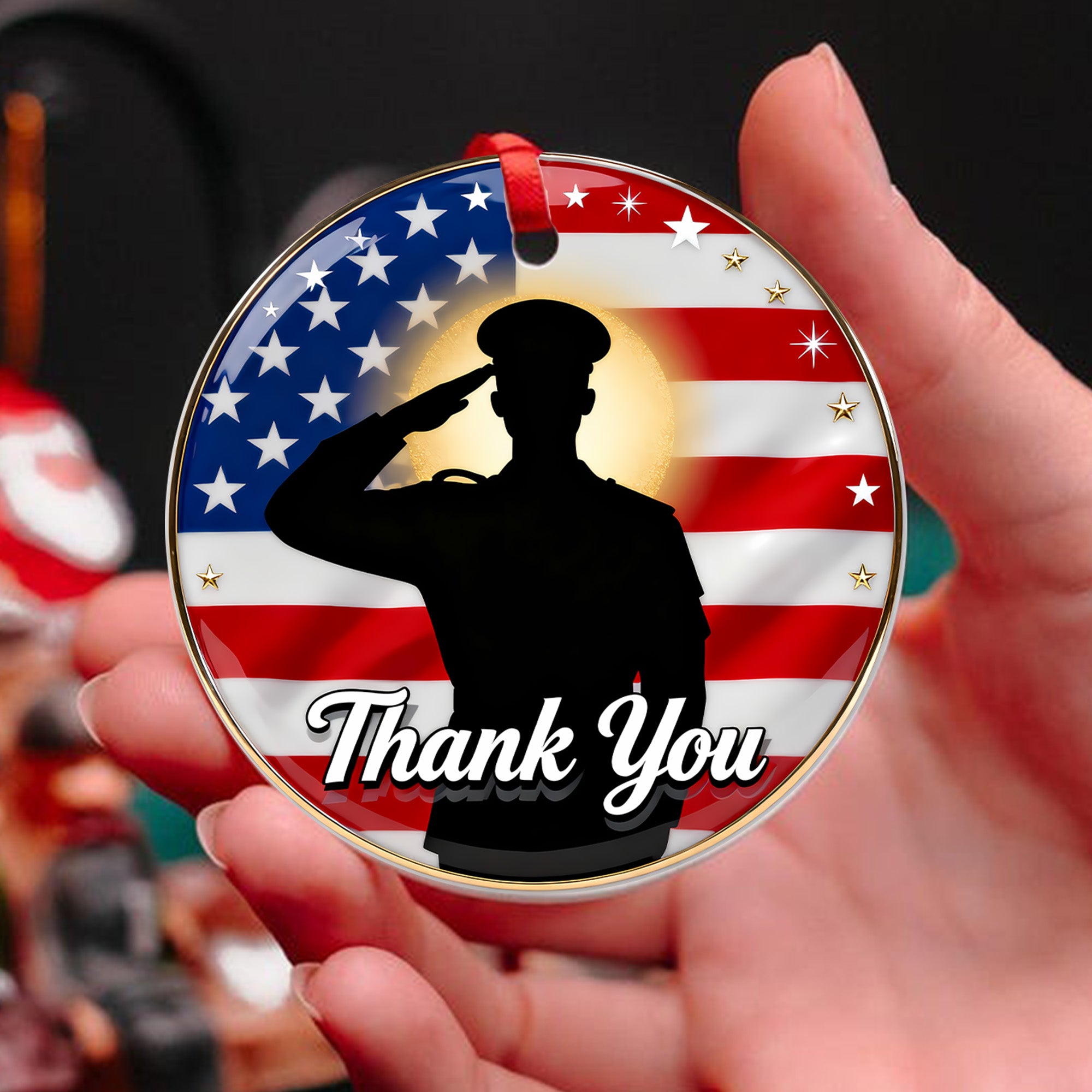 Thank You For Your Service Military Patriotic Veteran Appreciation American Flag Freedom Ornament