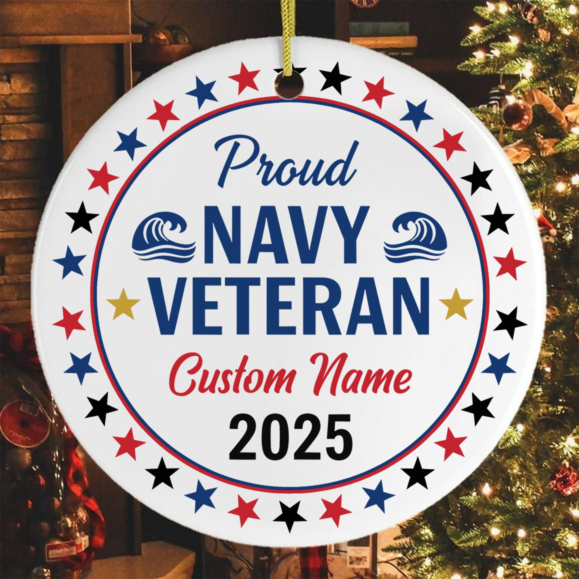 Proud Navy Veteran US Military Honor Courage Sacrifice Service Loyalty Never Forgotten Personalized Ornament