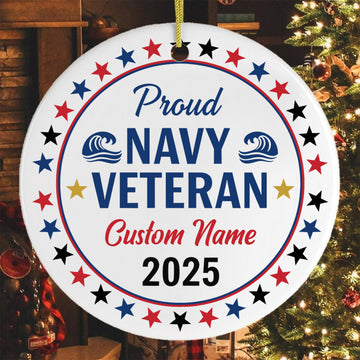 Proud Navy Veteran US Military Honor Courage Sacrifice Service Loyalty Never Forgotten Personalized Ornament