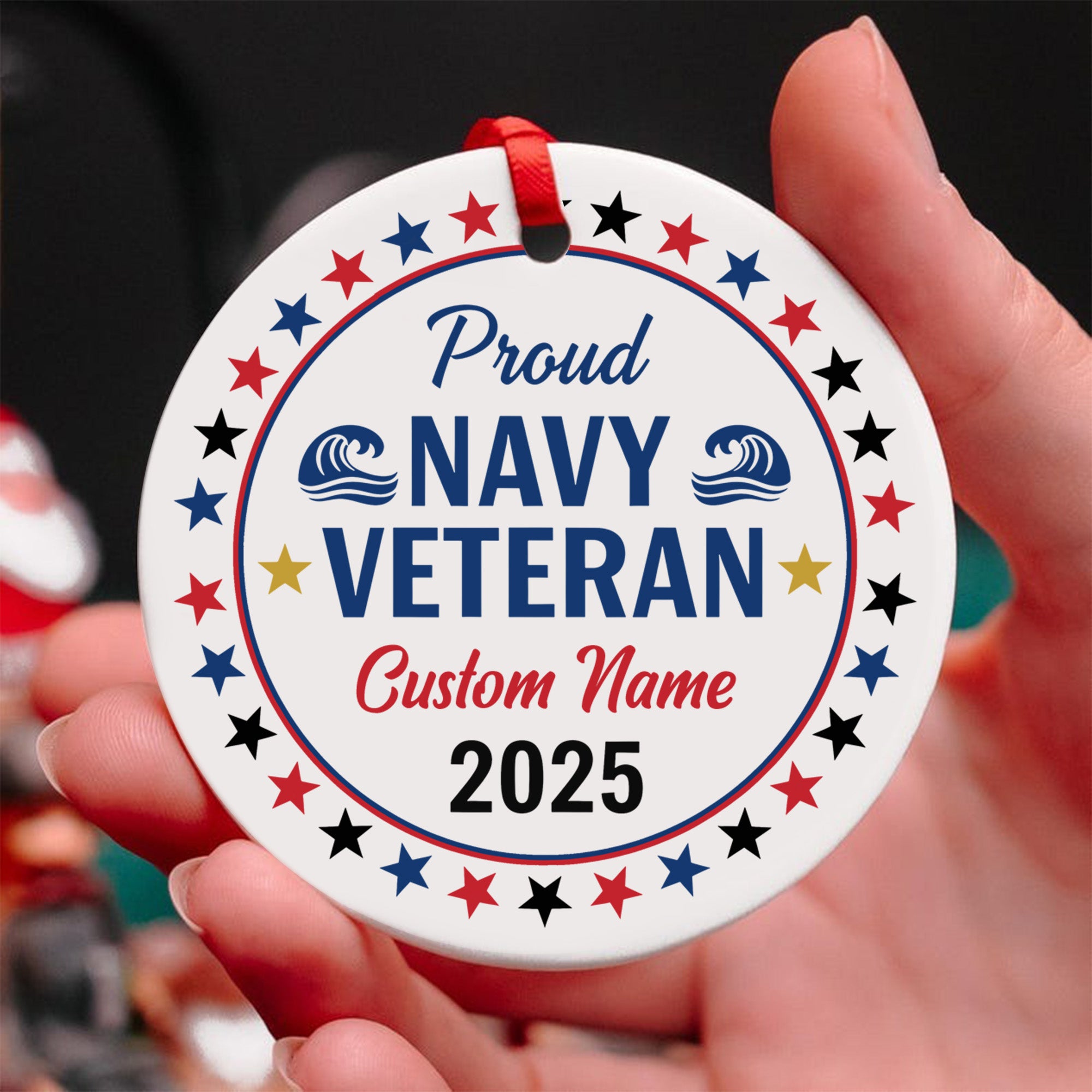 Proud Navy Veteran US Military Honor Courage Sacrifice Service Loyalty Never Forgotten Personalized Ornament
