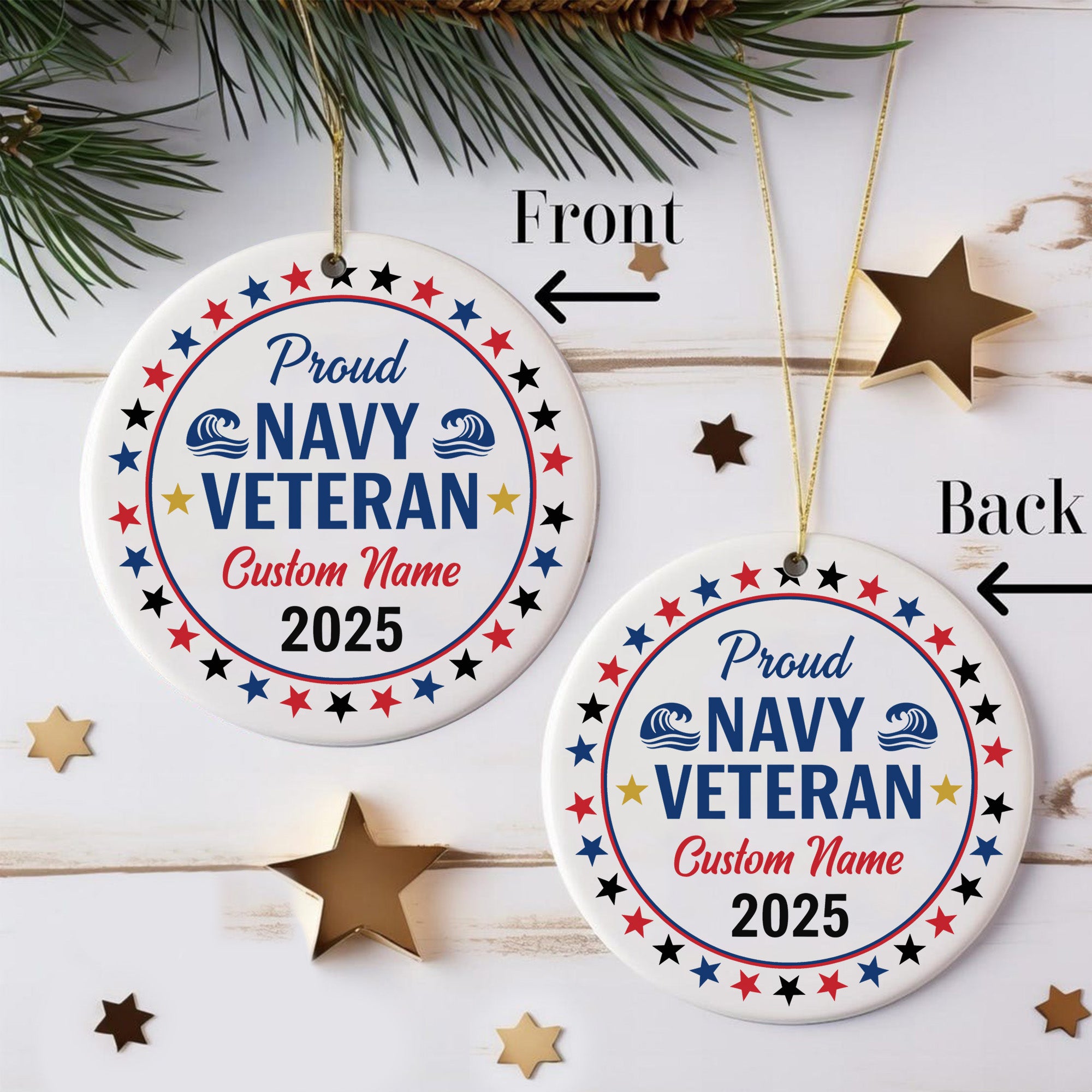 Proud Navy Veteran US Military Honor Courage Sacrifice Service Loyalty Never Forgotten Personalized Ornament
