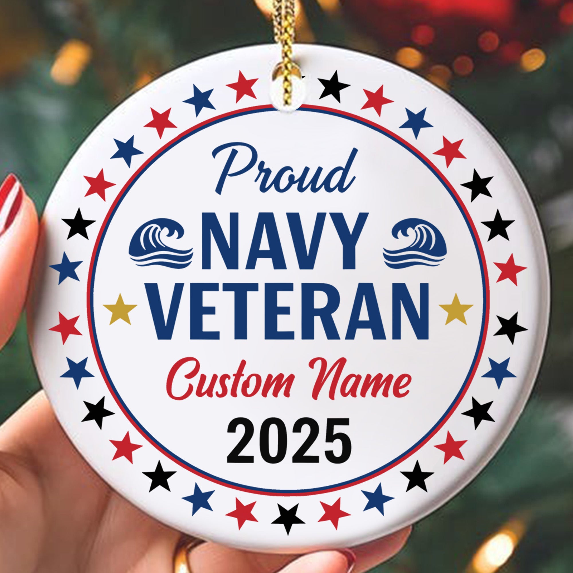 Proud Navy Veteran US Military Honor Courage Sacrifice Service Loyalty Never Forgotten Personalized Ornament