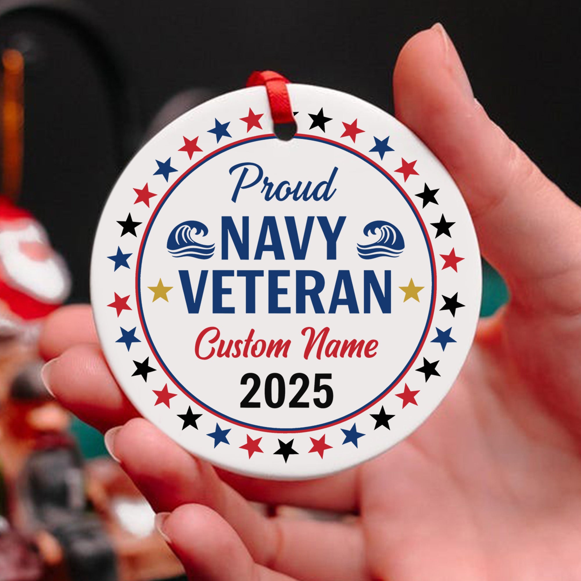 Proud Navy Veteran US Military Honor Courage Sacrifice Service Loyalty Never Forgotten Personalized Ornament