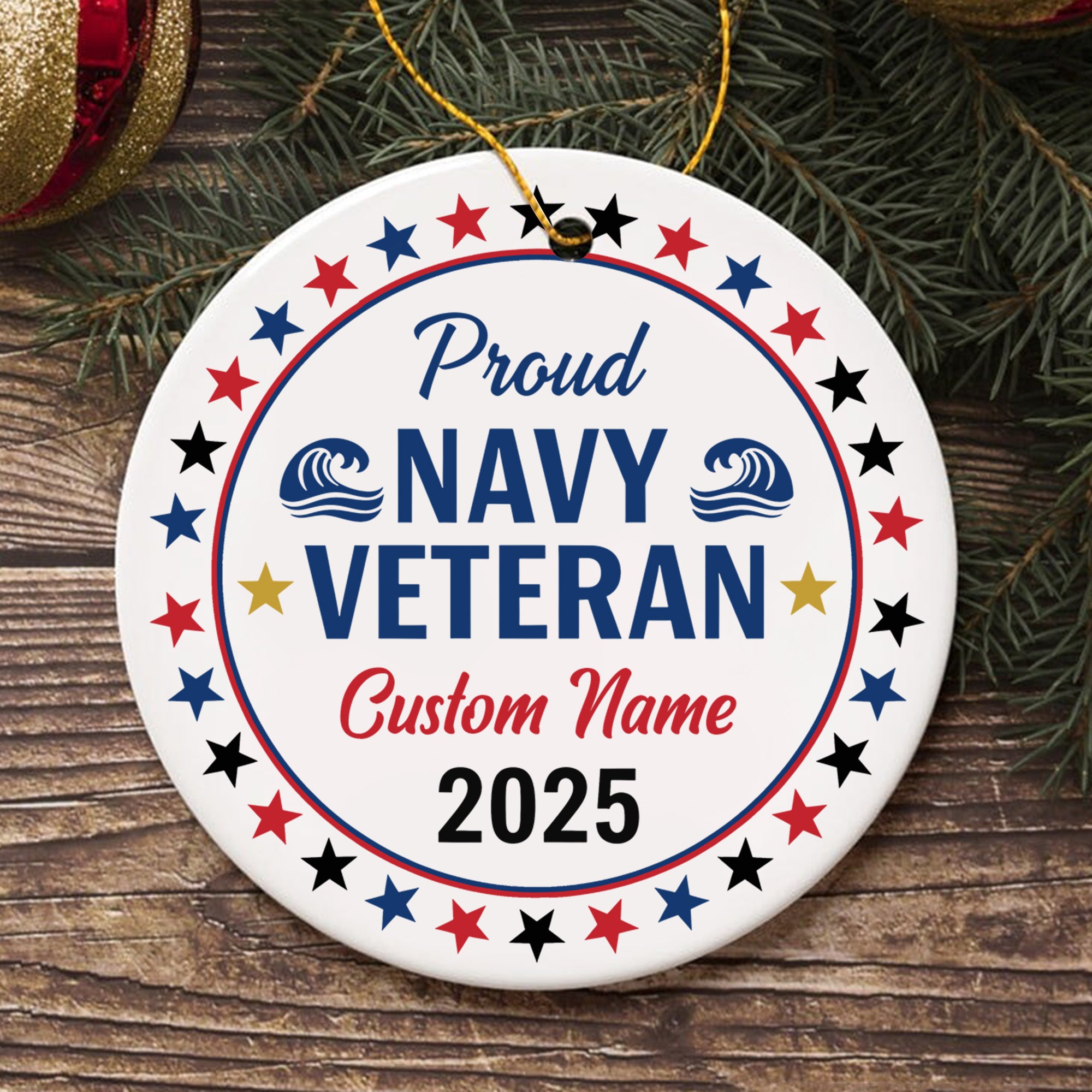 Proud Navy Veteran US Military Honor Courage Sacrifice Service Loyalty Never Forgotten Personalized Ornament