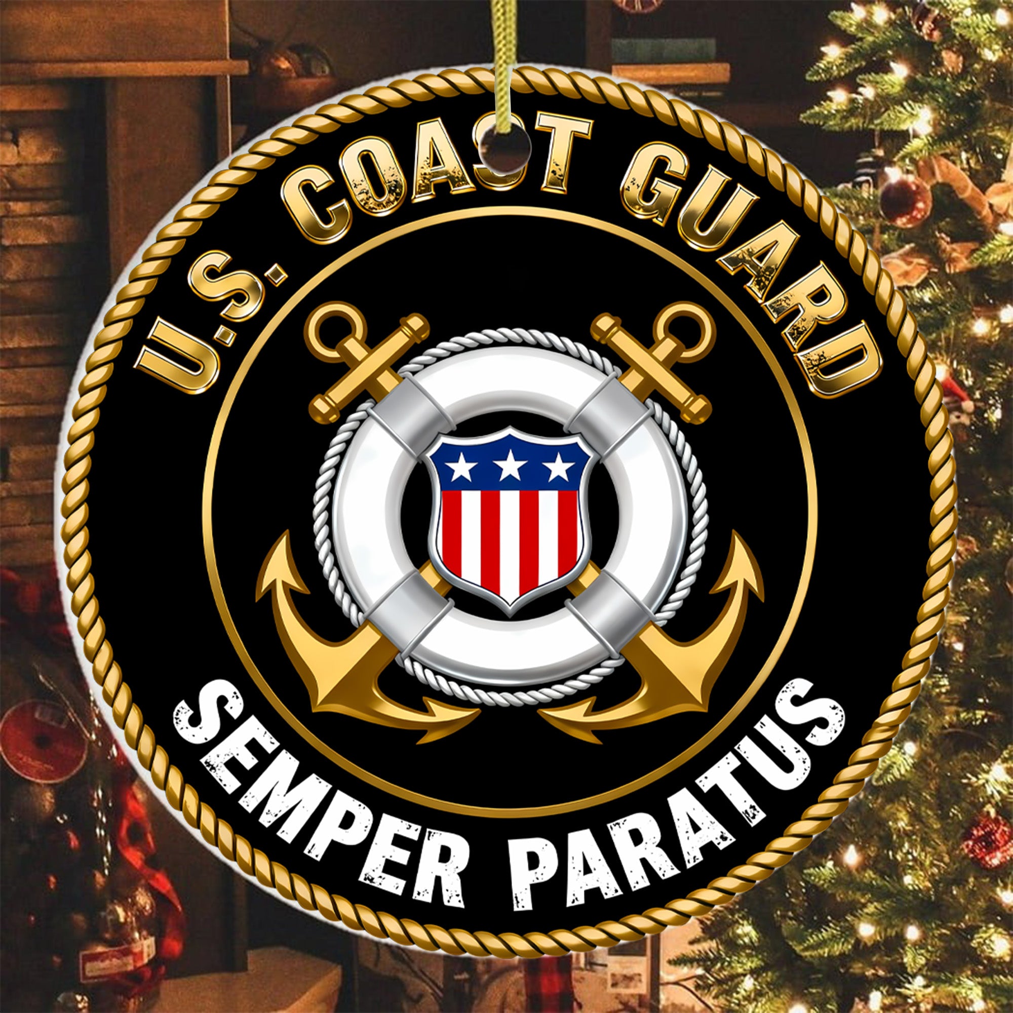 US Coast Guard Semper Paratus Military Veteran Patriotic American Flag Honor Service Freedom Ornament