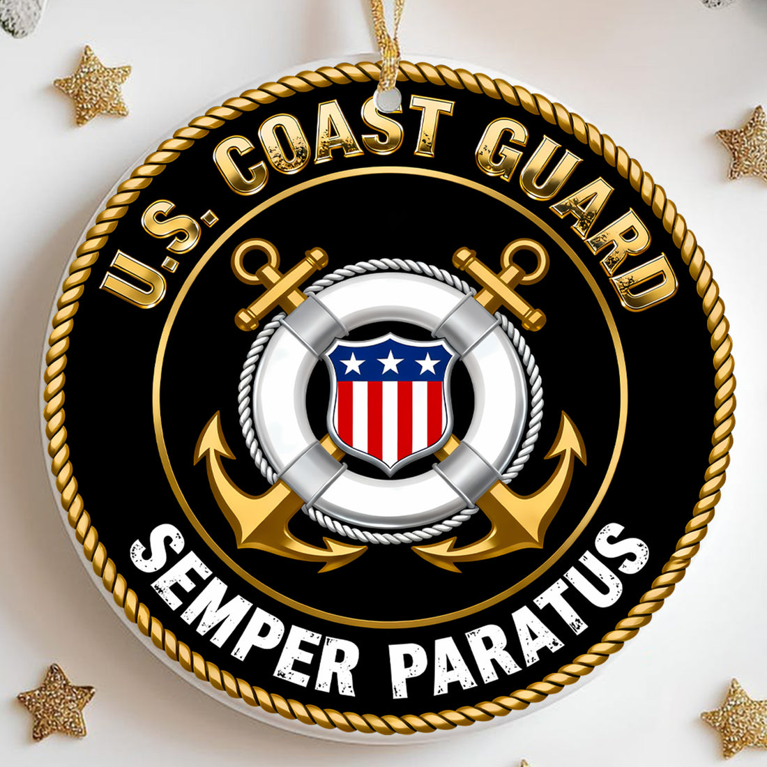 US Coast Guard Semper Paratus Military Veteran Patriotic American Flag Honor Service Freedom Ornament
