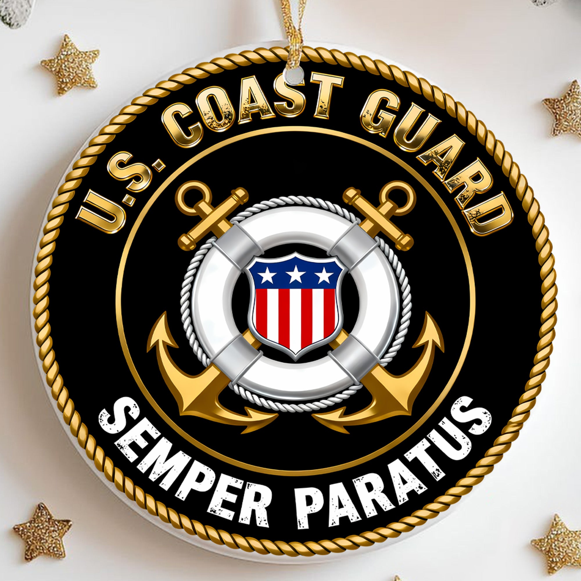 US Coast Guard Semper Paratus Military Veteran Patriotic American Flag Honor Service Freedom Ornament