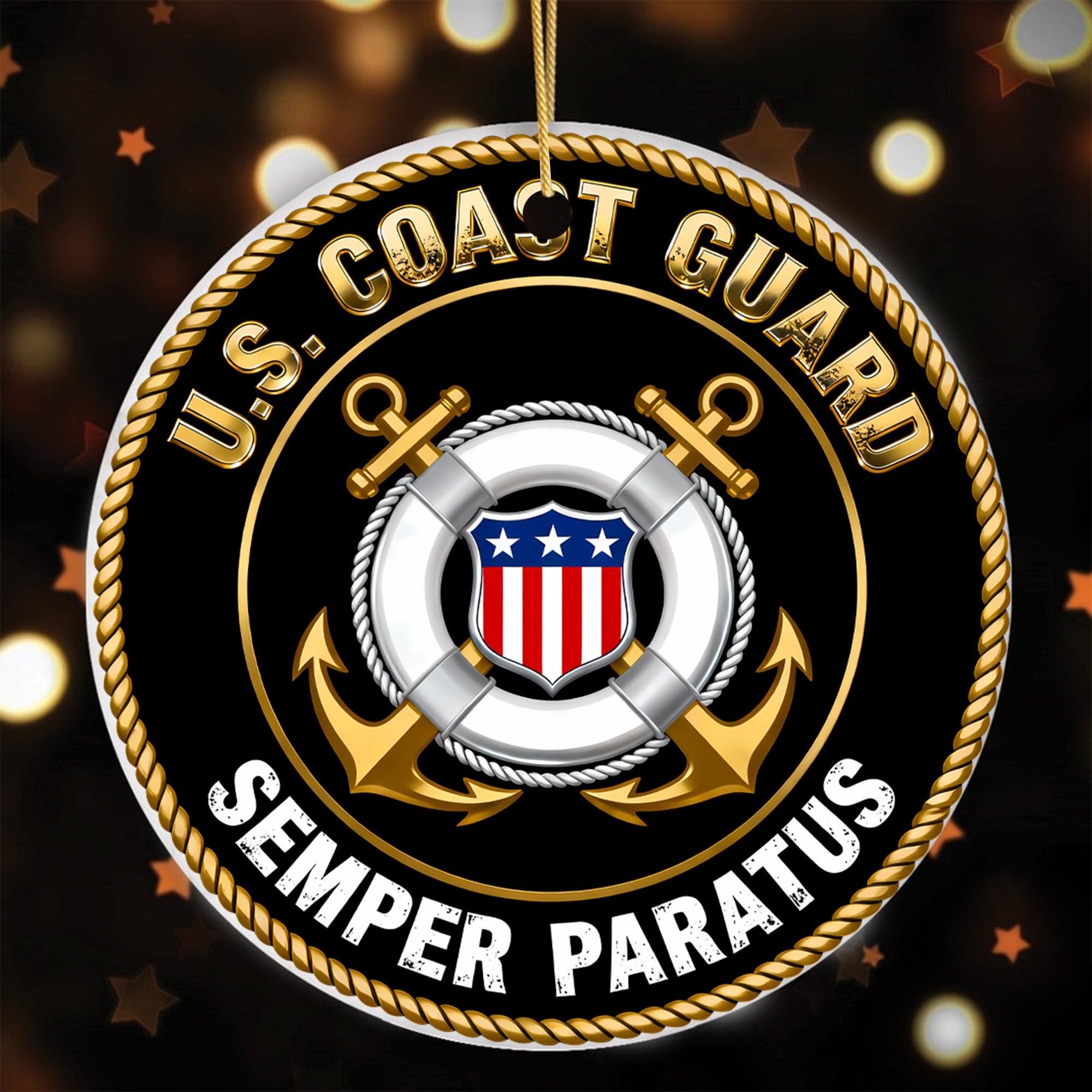 US Coast Guard Semper Paratus Military Veteran Patriotic American Flag Honor Service Freedom Ornament
