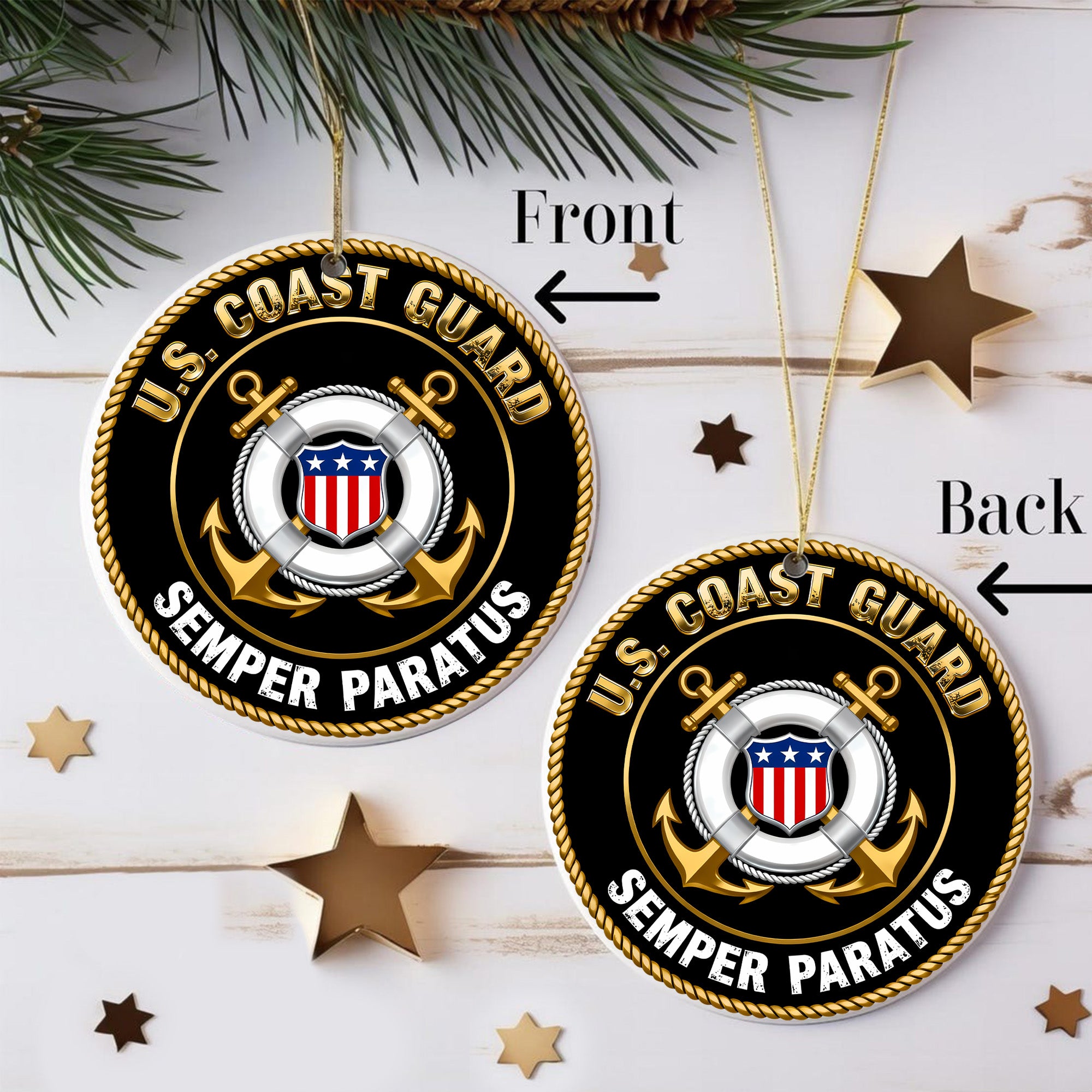 US Coast Guard Semper Paratus Military Veteran Patriotic American Flag Honor Service Freedom Ornament