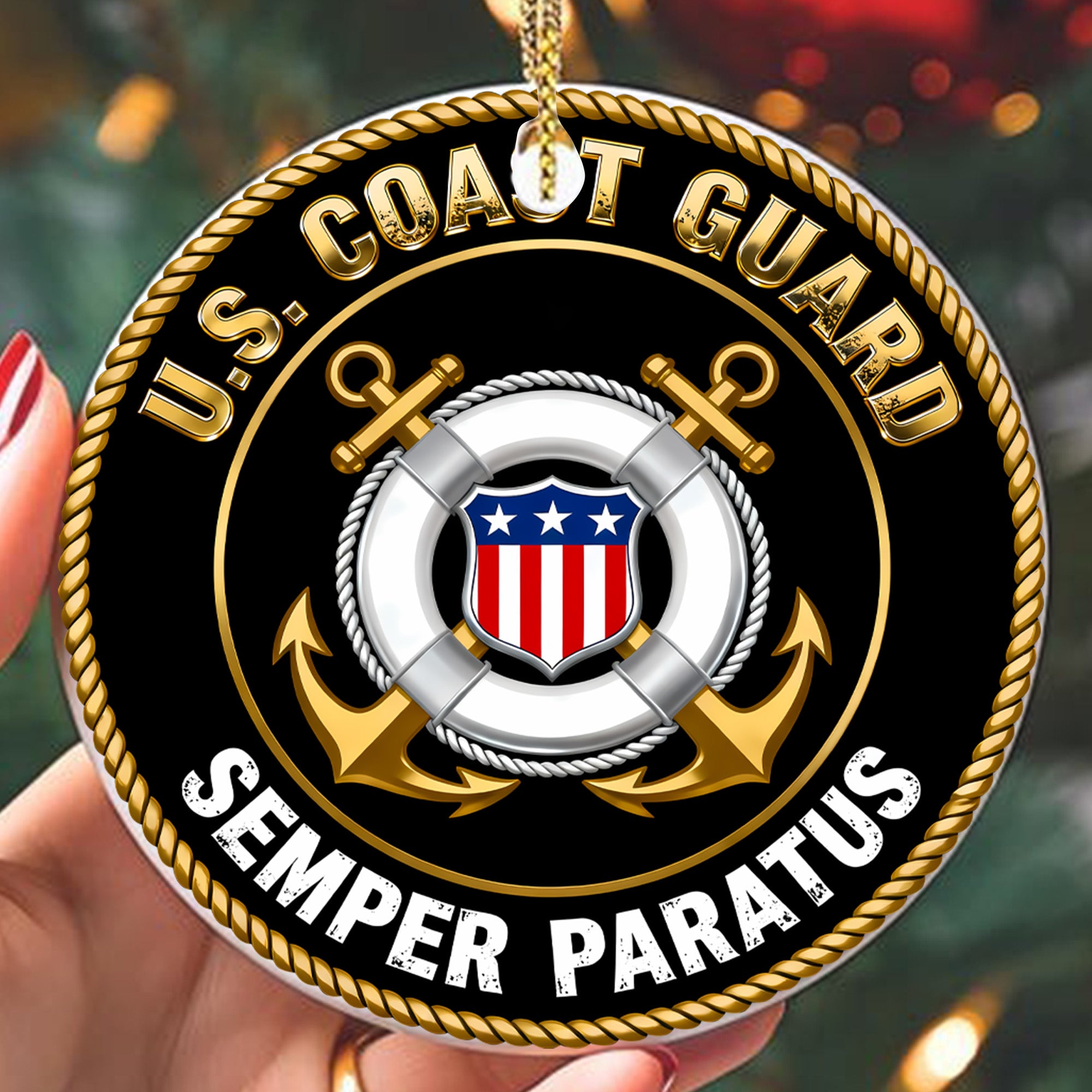 US Coast Guard Semper Paratus Military Veteran Patriotic American Flag Honor Service Freedom Ornament