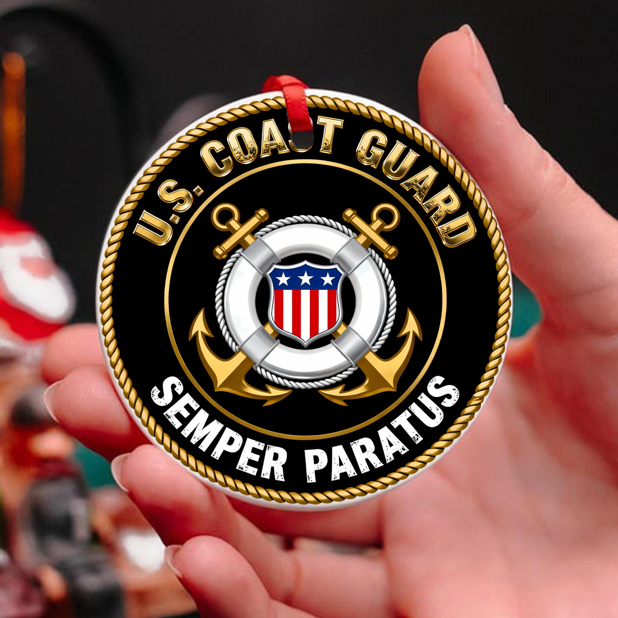 US Coast Guard Semper Paratus Military Veteran Patriotic American Flag Honor Service Freedom Ornament