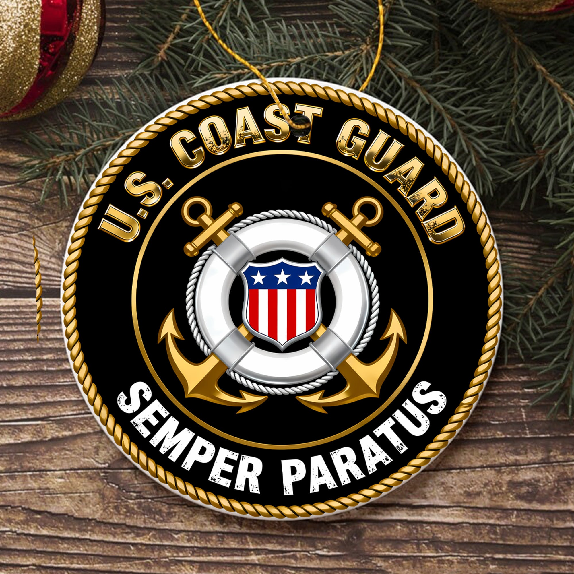 US Coast Guard Semper Paratus Military Veteran Patriotic American Flag Honor Service Freedom Ornament