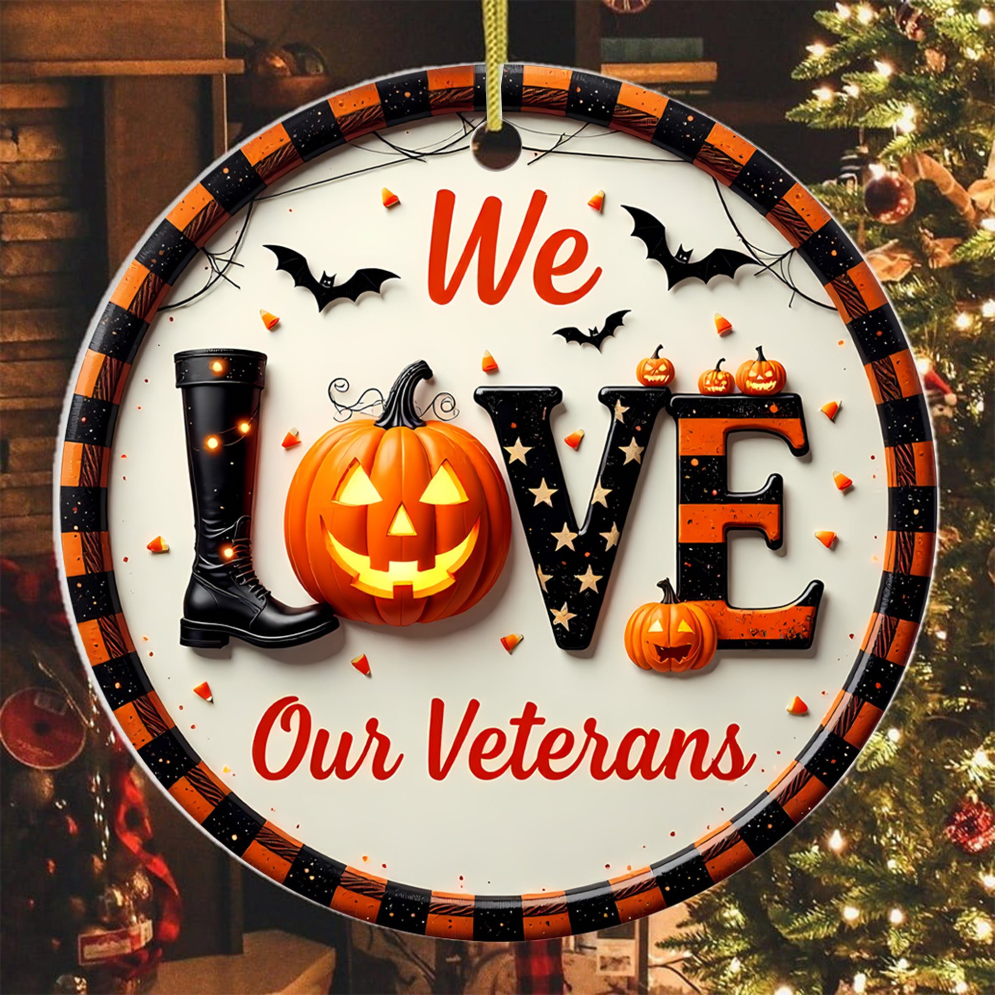 We Love Our Veterans Proud US Military Veteran Grateful Nation Honors Service and Sacrifice Ornament