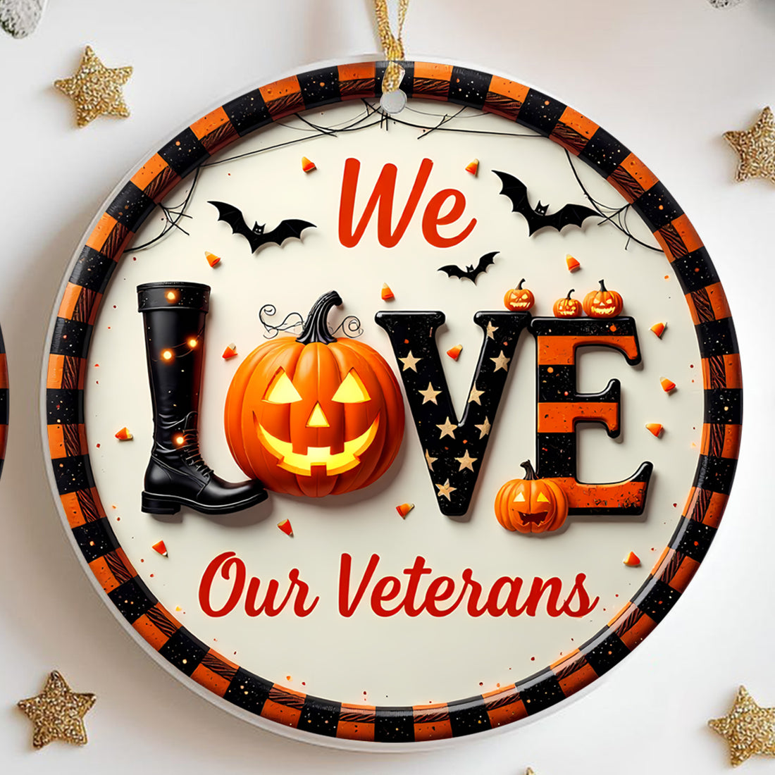 We Love Our Veterans Proud US Military Veteran Grateful Nation Honors Service and Sacrifice Ornament