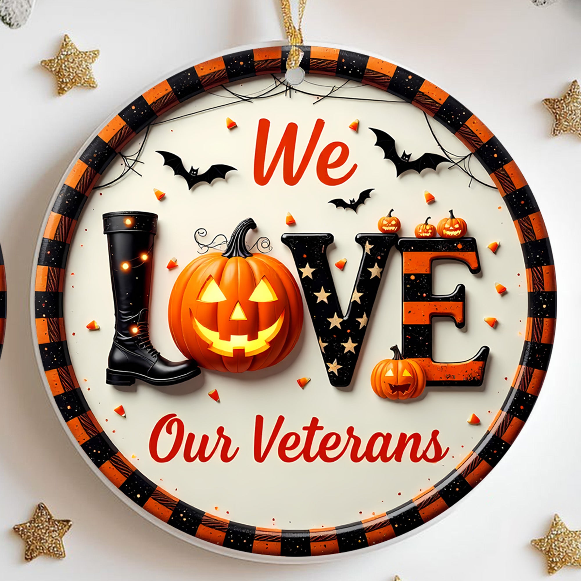 We Love Our Veterans Proud US Military Veteran Grateful Nation Honors Service and Sacrifice Ornament