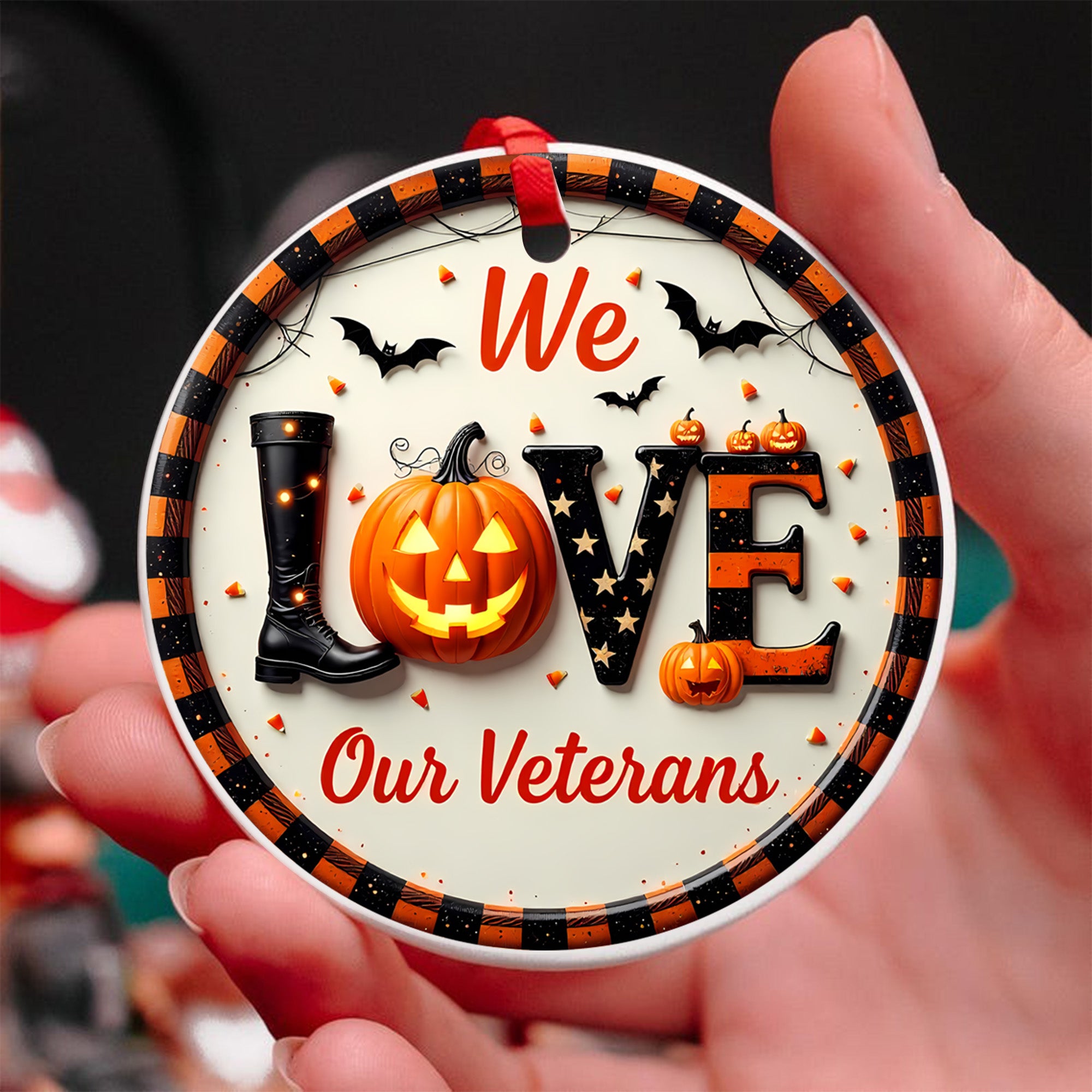 We Love Our Veterans Proud US Military Veteran Grateful Nation Honors Service and Sacrifice Ornament
