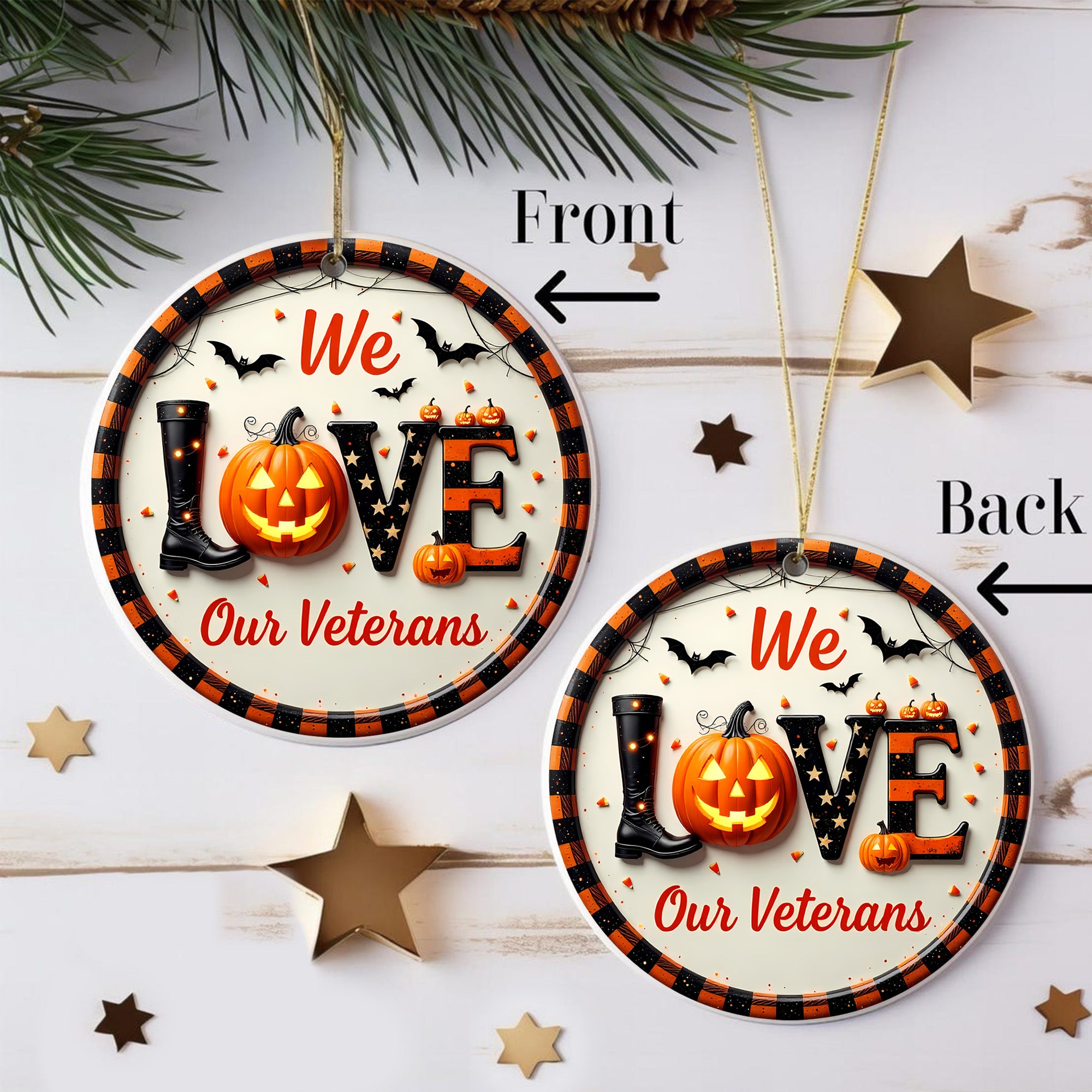 We Love Our Veterans Proud US Military Veteran Grateful Nation Honors Service and Sacrifice Ornament