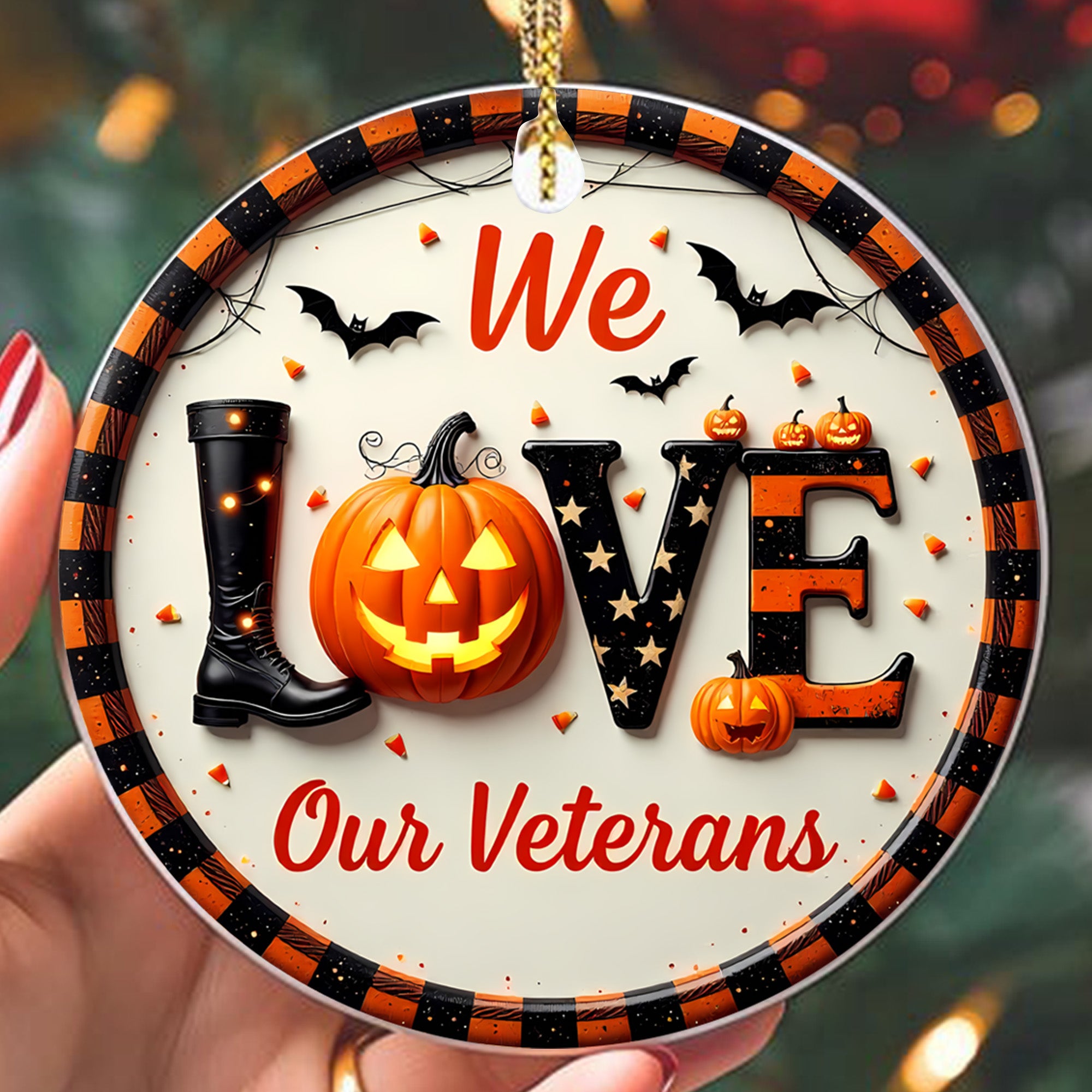 We Love Our Veterans Proud US Military Veteran Grateful Nation Honors Service and Sacrifice Ornament