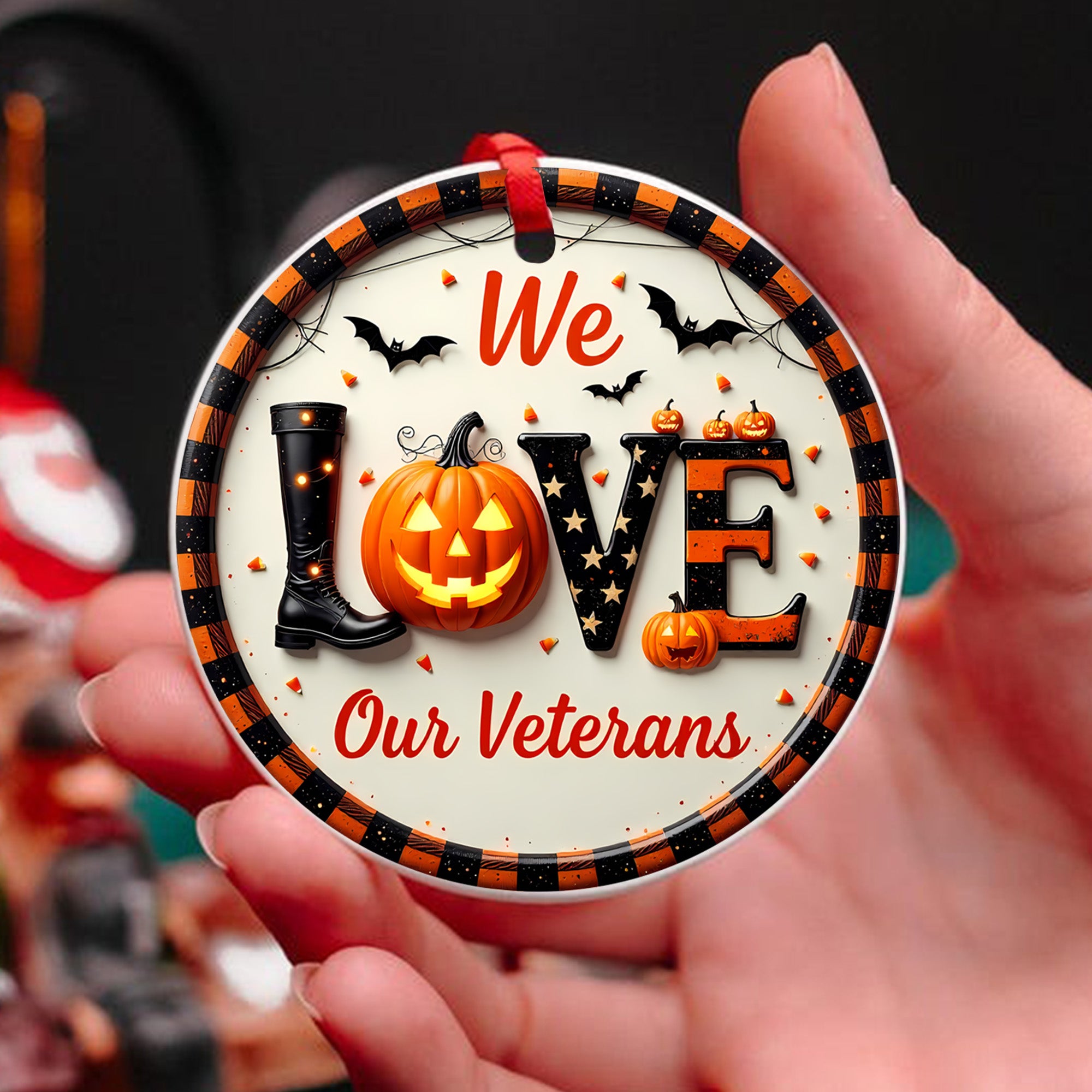 We Love Our Veterans Proud US Military Veteran Grateful Nation Honors Service and Sacrifice Ornament