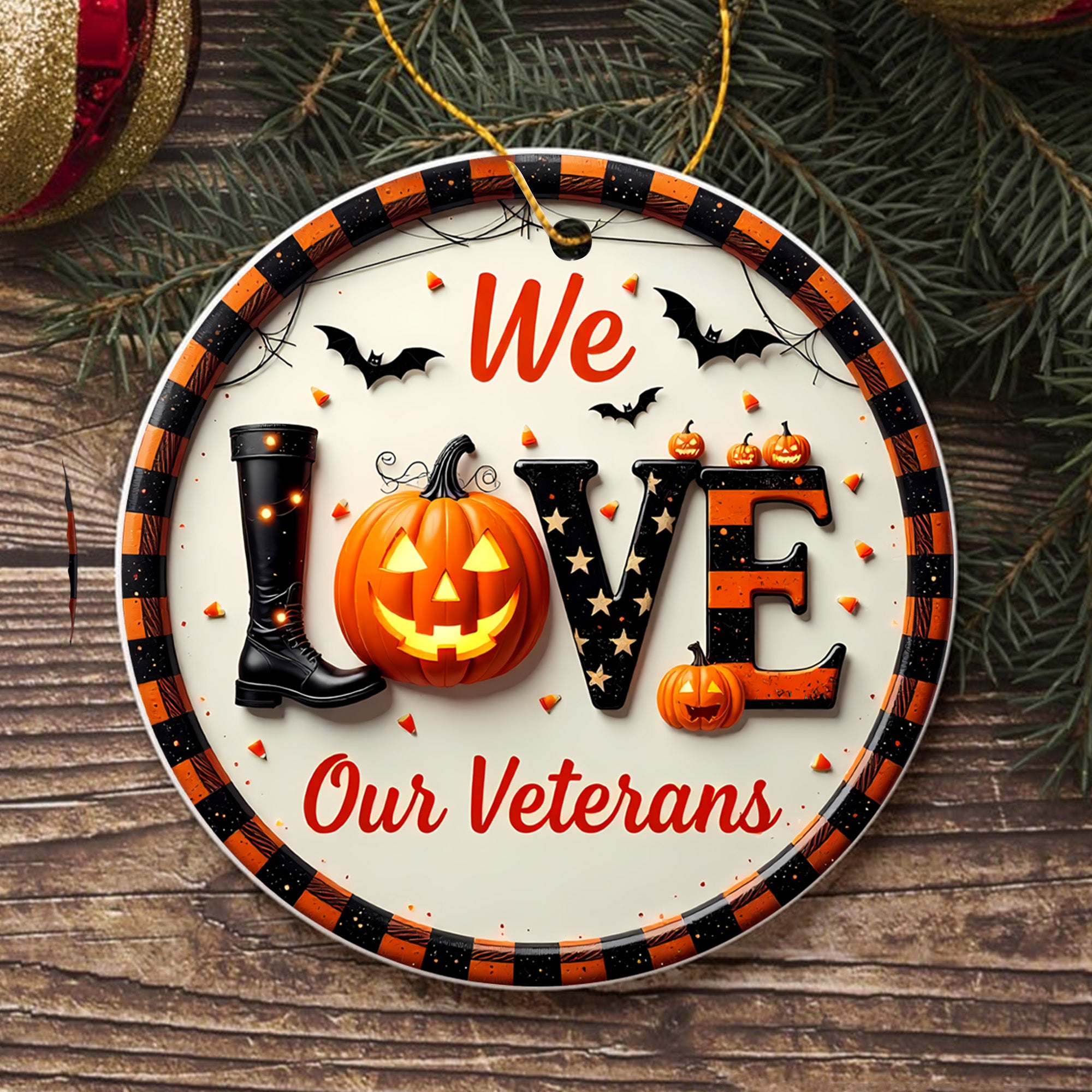 We Love Our Veterans Proud US Military Veteran Grateful Nation Honors Service and Sacrifice Ornament
