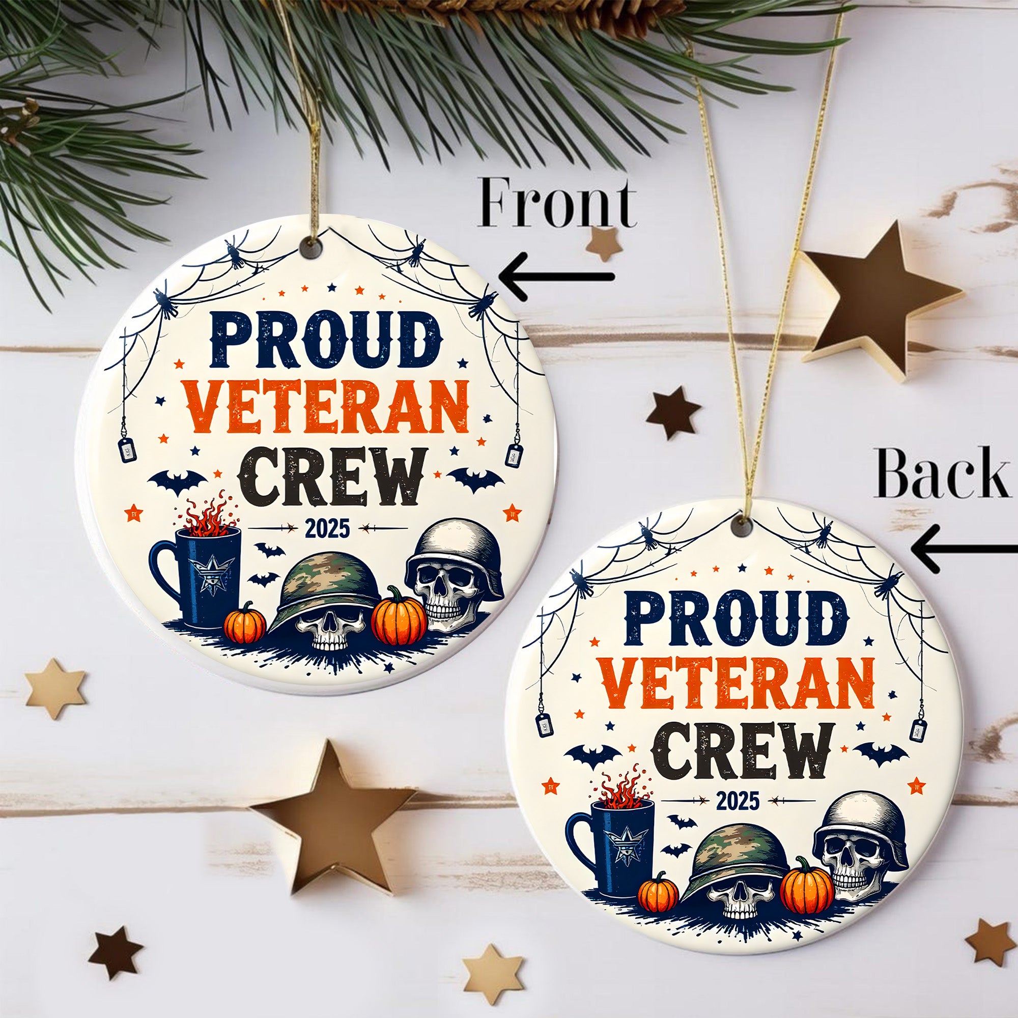 Proud Veteran Crew Proud US Military Veteran Brotherhood Loyalty Honor Runs Deep Always Ornament