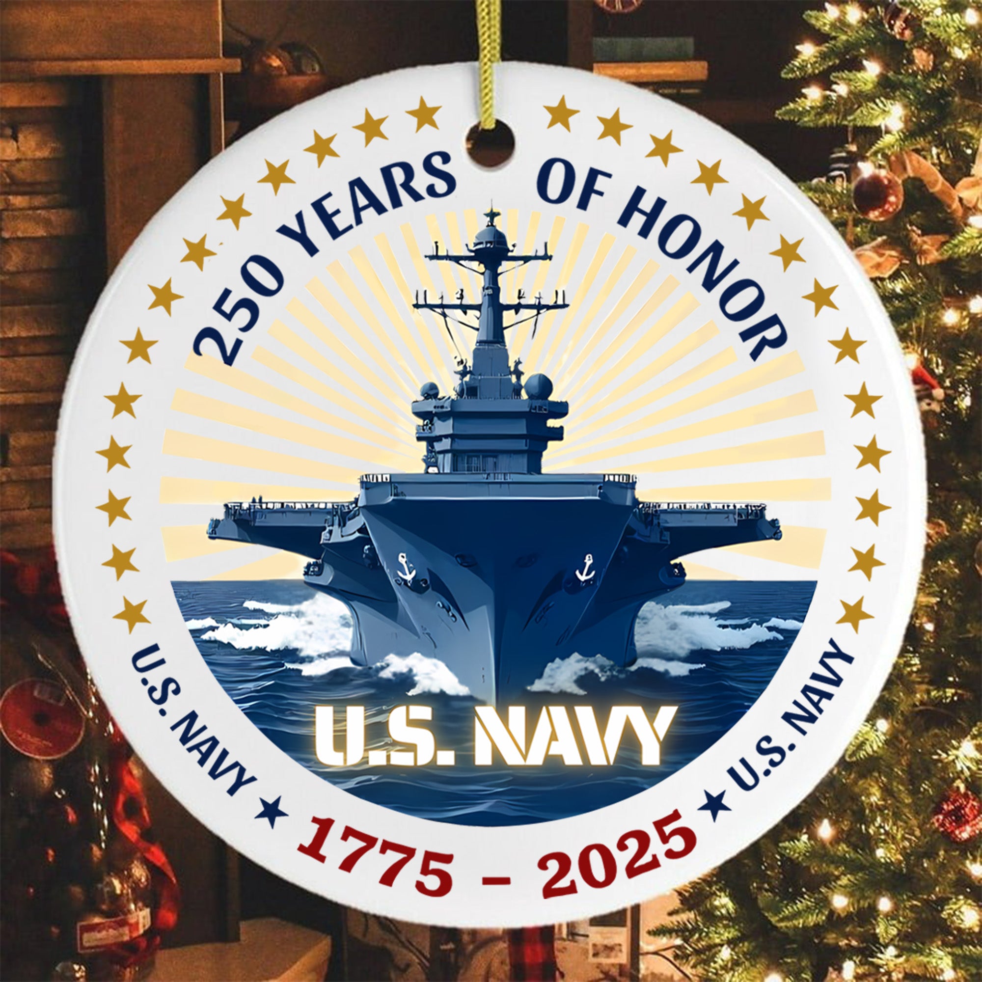 250 Years of Honor US Navy 1775–2025 Proud US Military Veteran Tradition Courage Legacy Ornament