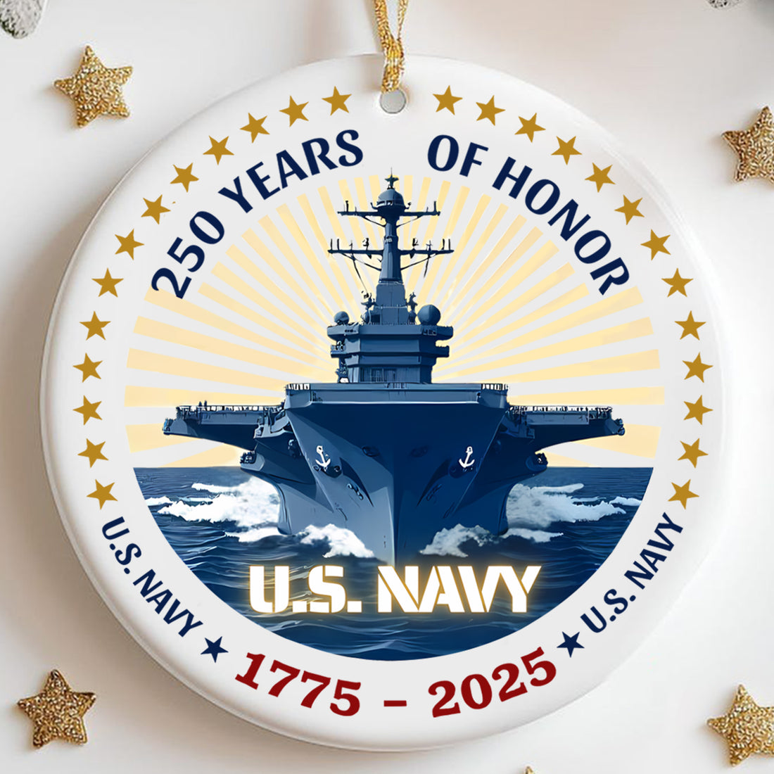 250 Years of Honor US Navy 1775–2025 Proud US Military Veteran Tradition Courage Legacy Ornament