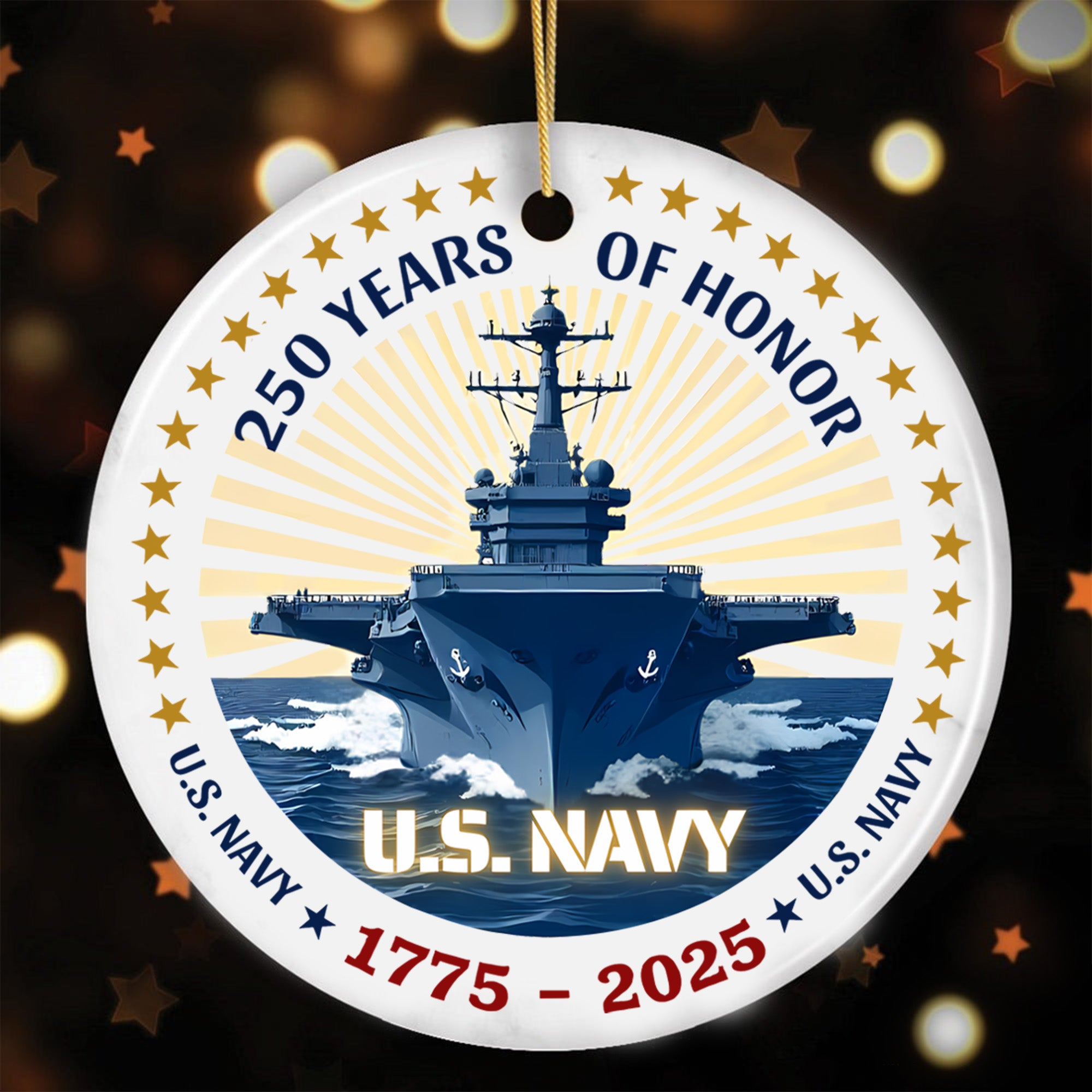 250 Years of Honor US Navy 1775–2025 Proud US Military Veteran Tradition Courage Legacy Ornament