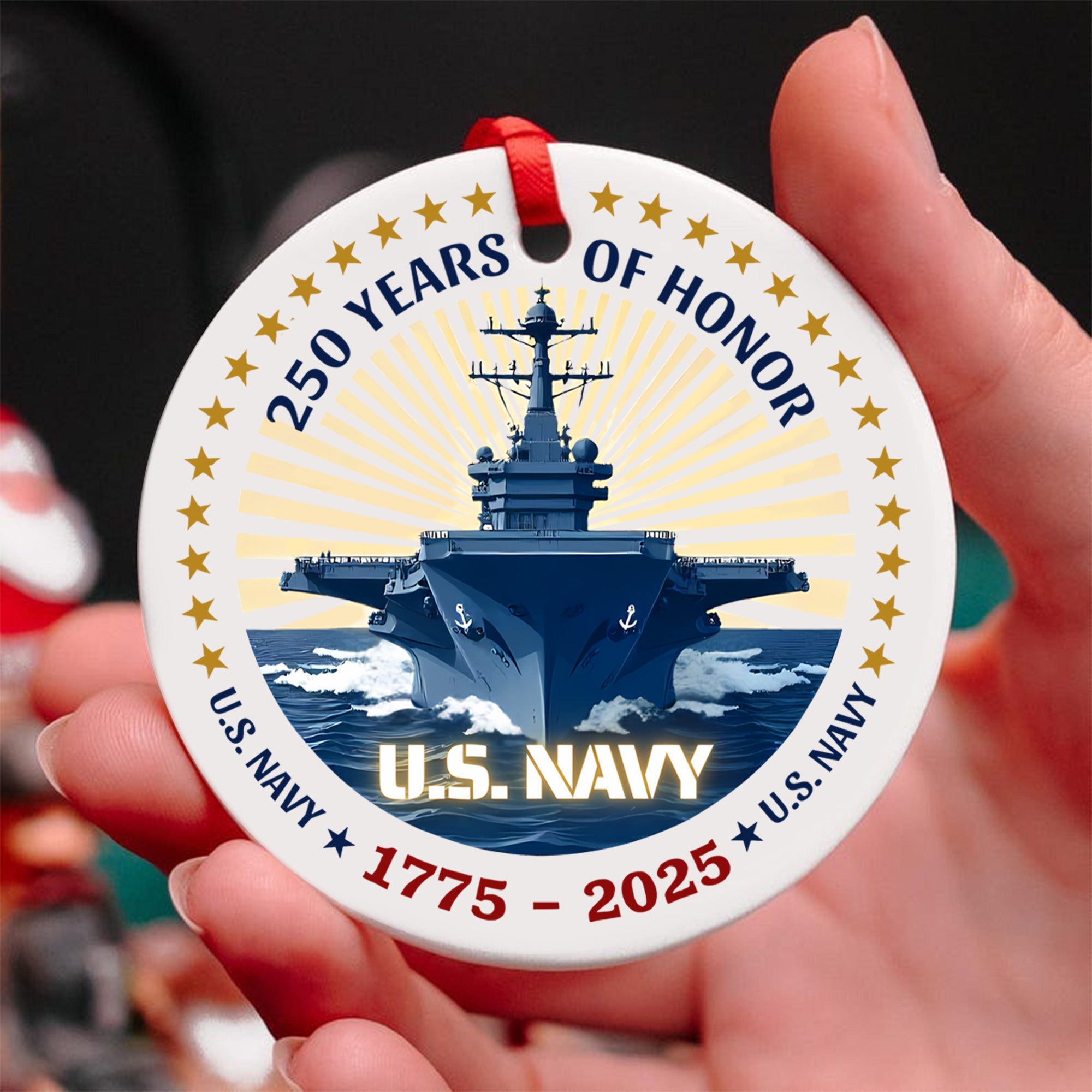 250 Years of Honor US Navy 1775–2025 Proud US Military Veteran Tradition Courage Legacy Ornament