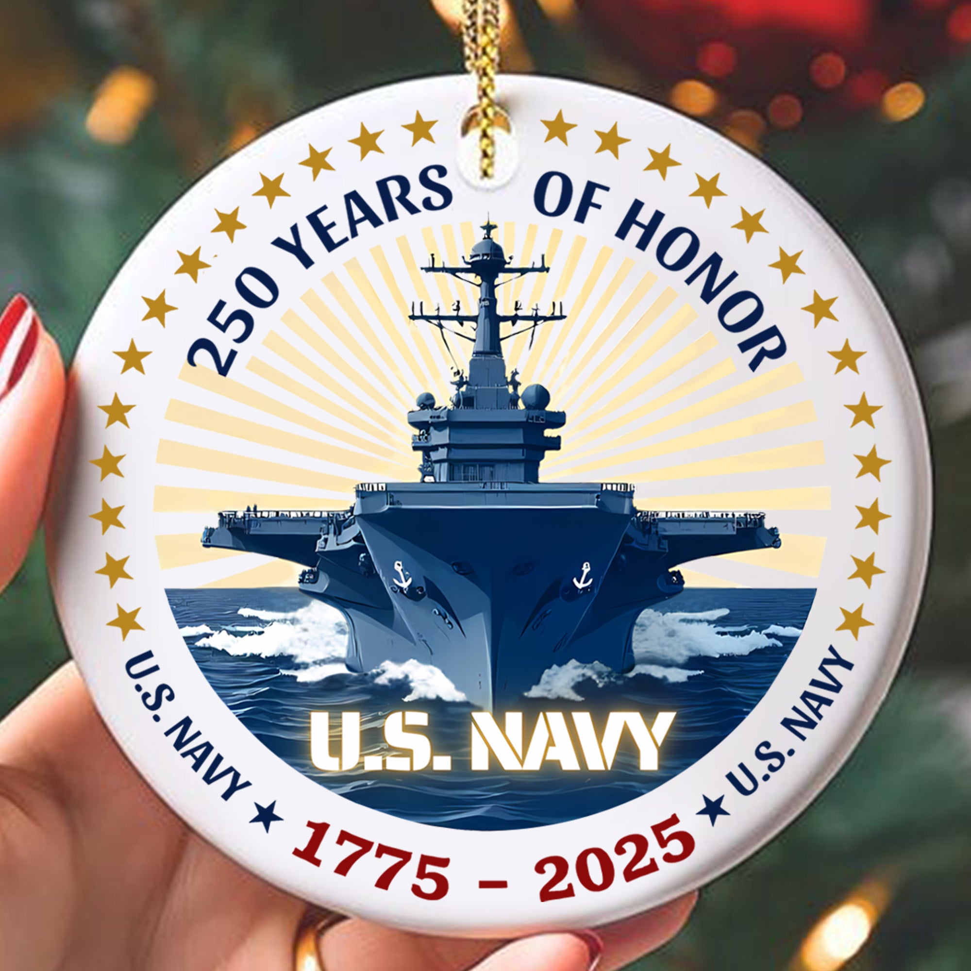250 Years of Honor US Navy 1775–2025 Proud US Military Veteran Tradition Courage Legacy Ornament