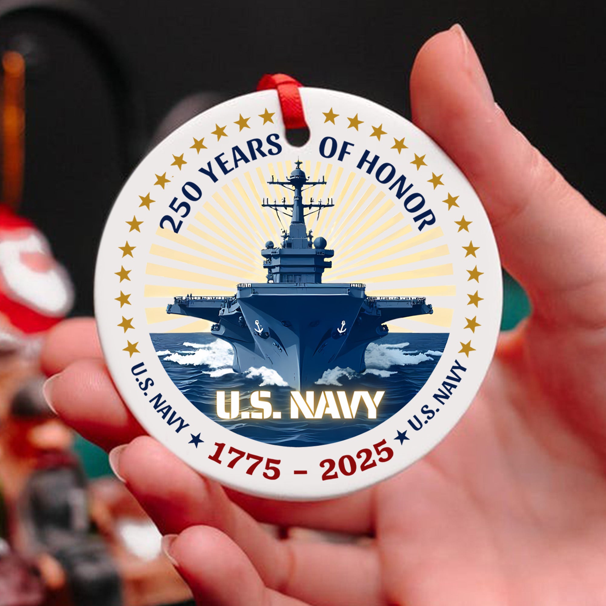 250 Years of Honor US Navy 1775–2025 Proud US Military Veteran Tradition Courage Legacy Ornament