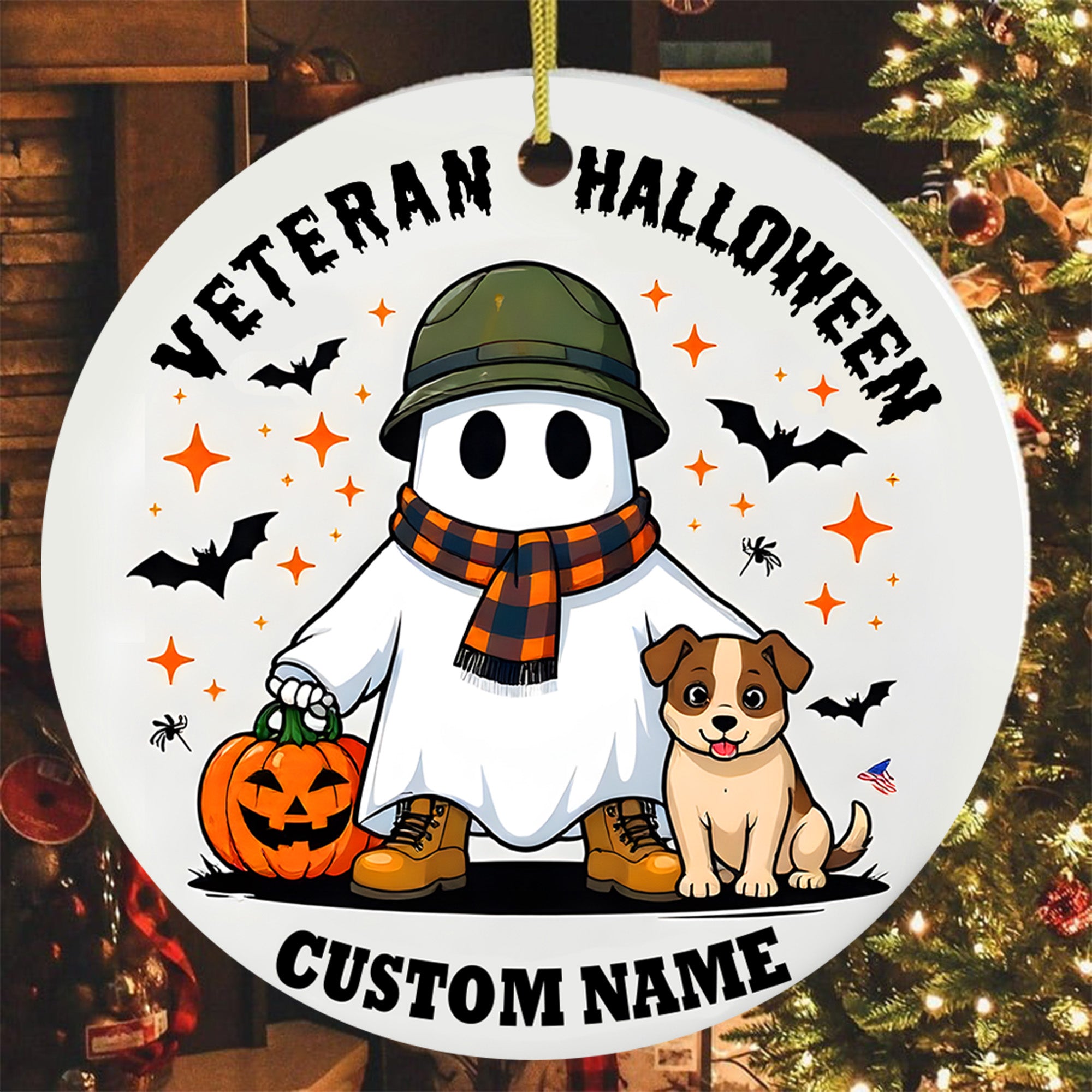 Veteran Halloween Proud US Military Veteran Honor Courage and Sacrifice Never Forgotten Personalized Ornament